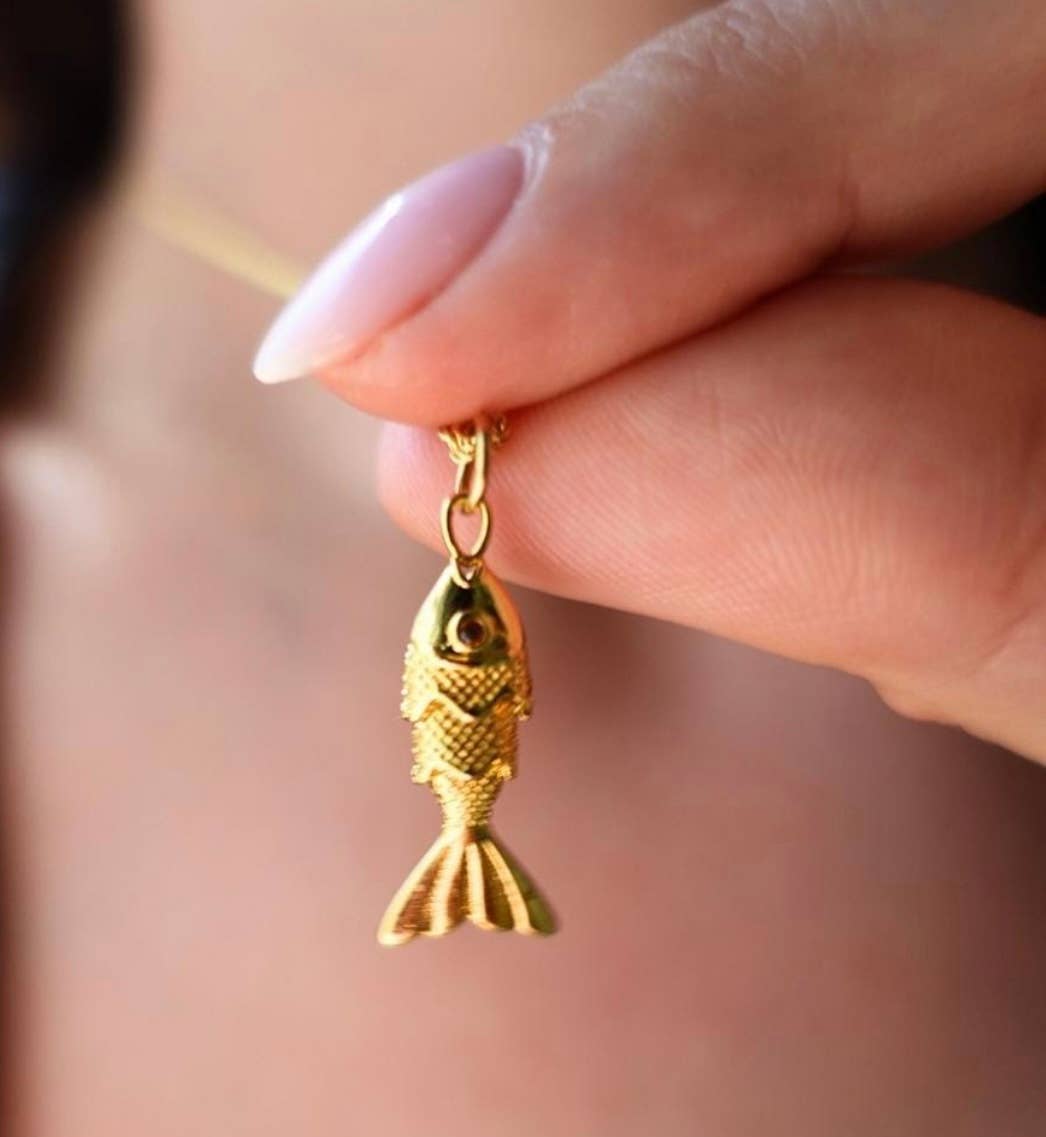 HoopLa - Lure- 14K Gold Steel Articulated Portuguese Fish Necklace