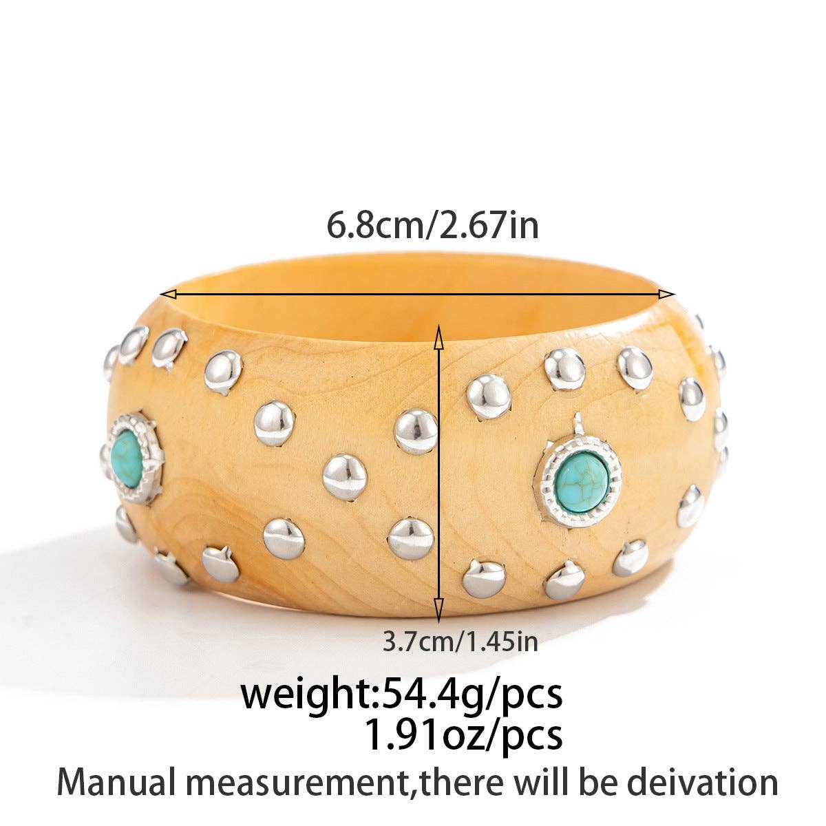 Dipped Shop - Punk Style Studded Wooden Wide Bracelet MK2ZCEP6W6JBR74
