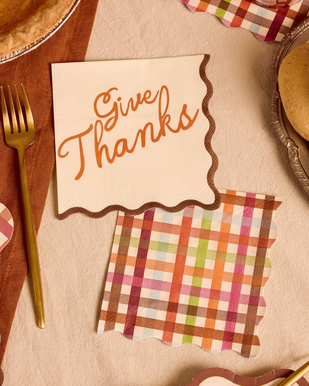 xo, Fetti - Give Thanks Cocktail Napkins | thanksgiving, fall, plaid