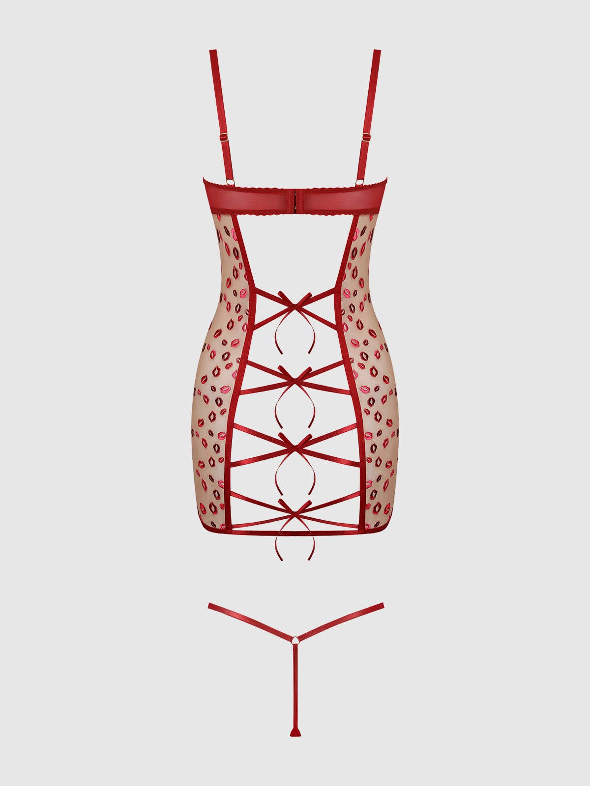 House of Desire - ANGELINA LIPS EMBROIDERY BOW BACK CHEMISE SET