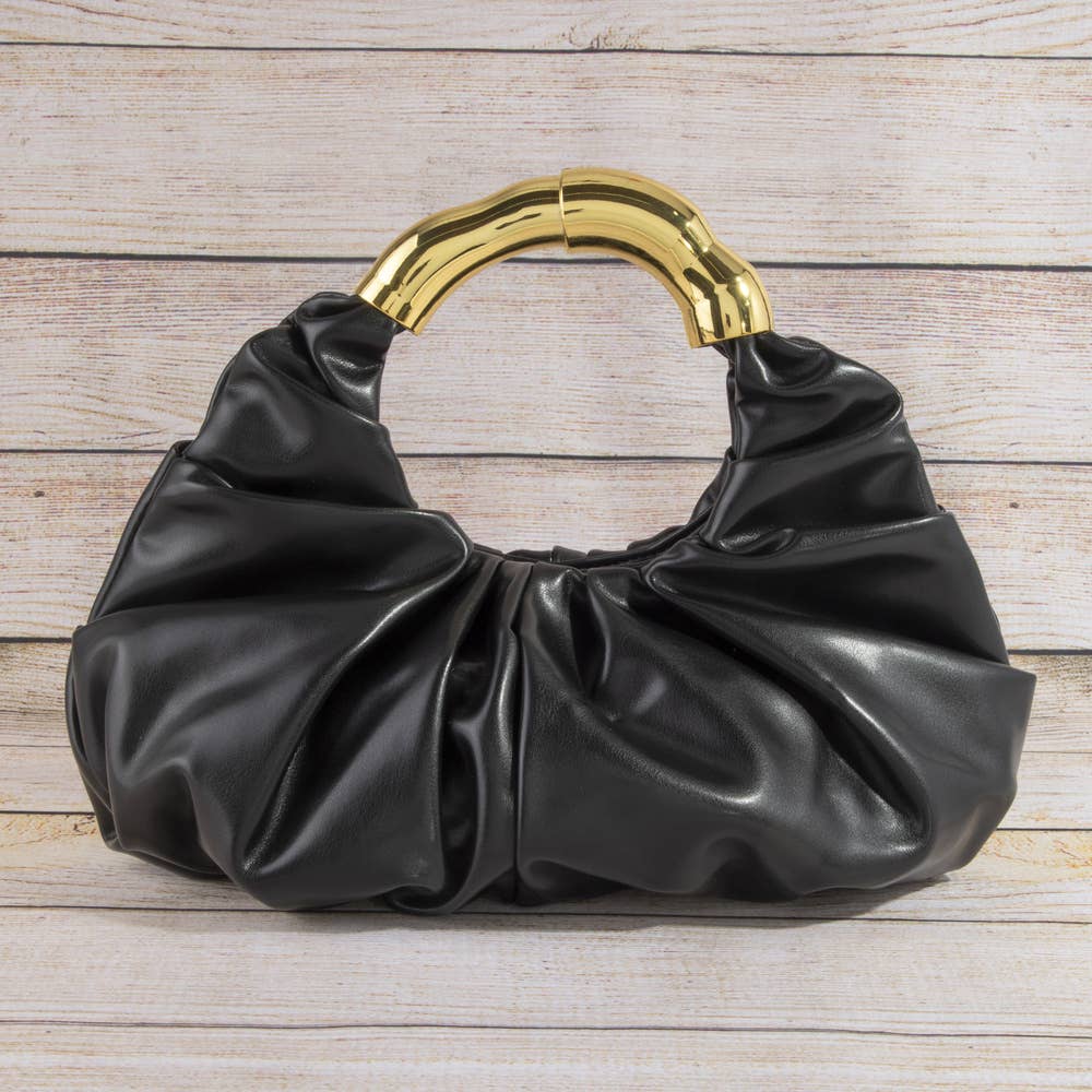 Collections by Fame Accessories - Ruched Vegan Leather Ring Handle Bag