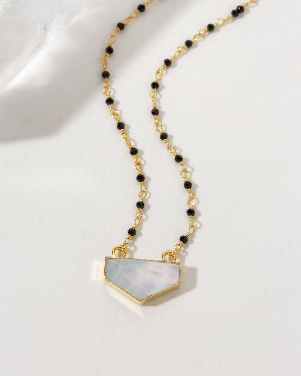 Luna Norte - Serene Strength Mother of Pearl Necklace- Black Onyx