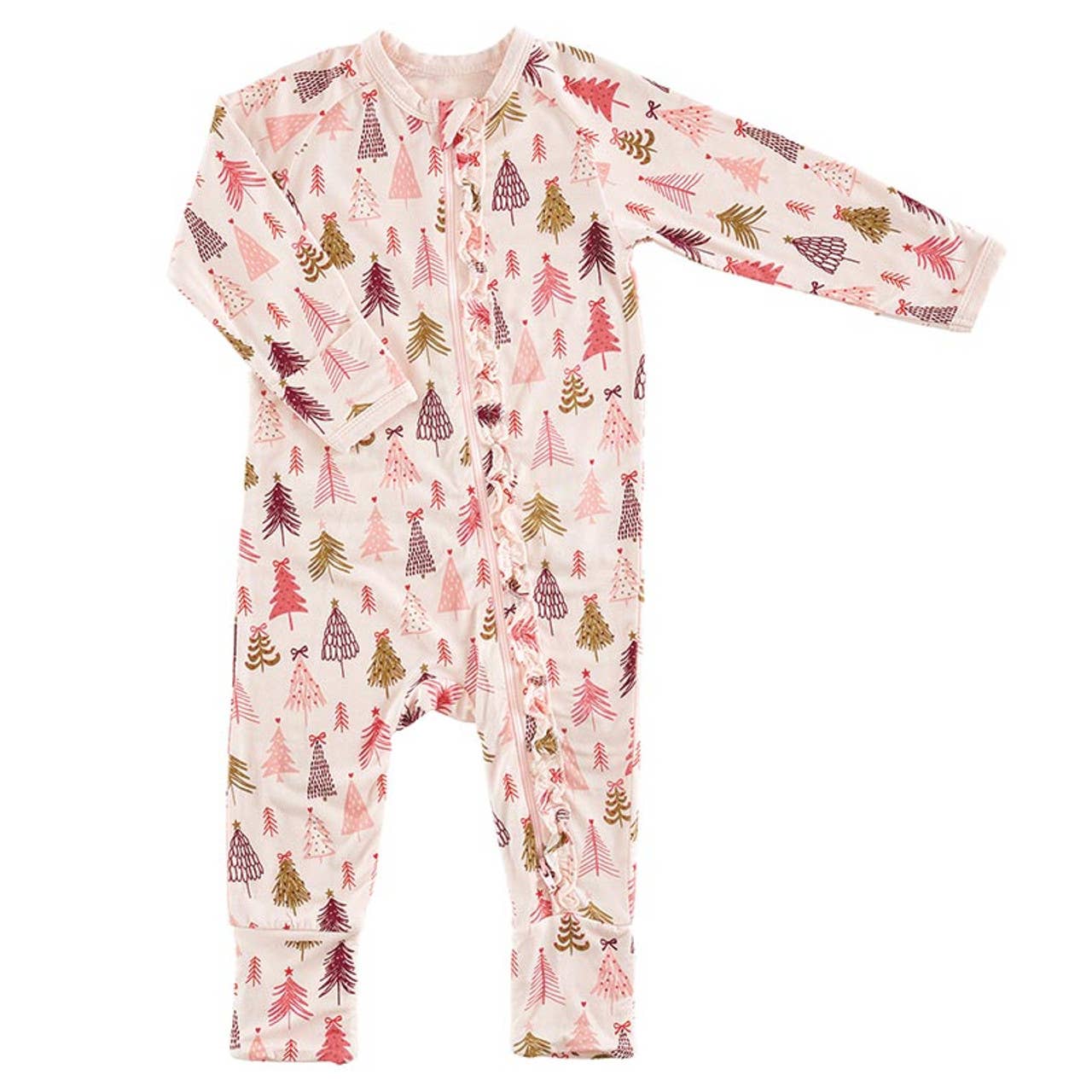 Stephan Baby by Creative Brands - Cozy Romper with Ruffles - Pink Trees