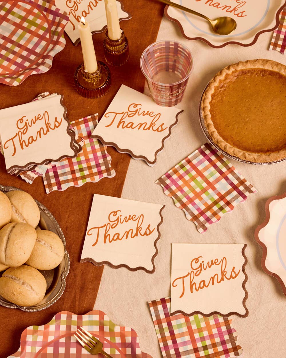 xo, Fetti - Give Thanks Cocktail Napkins | thanksgiving, fall, plaid