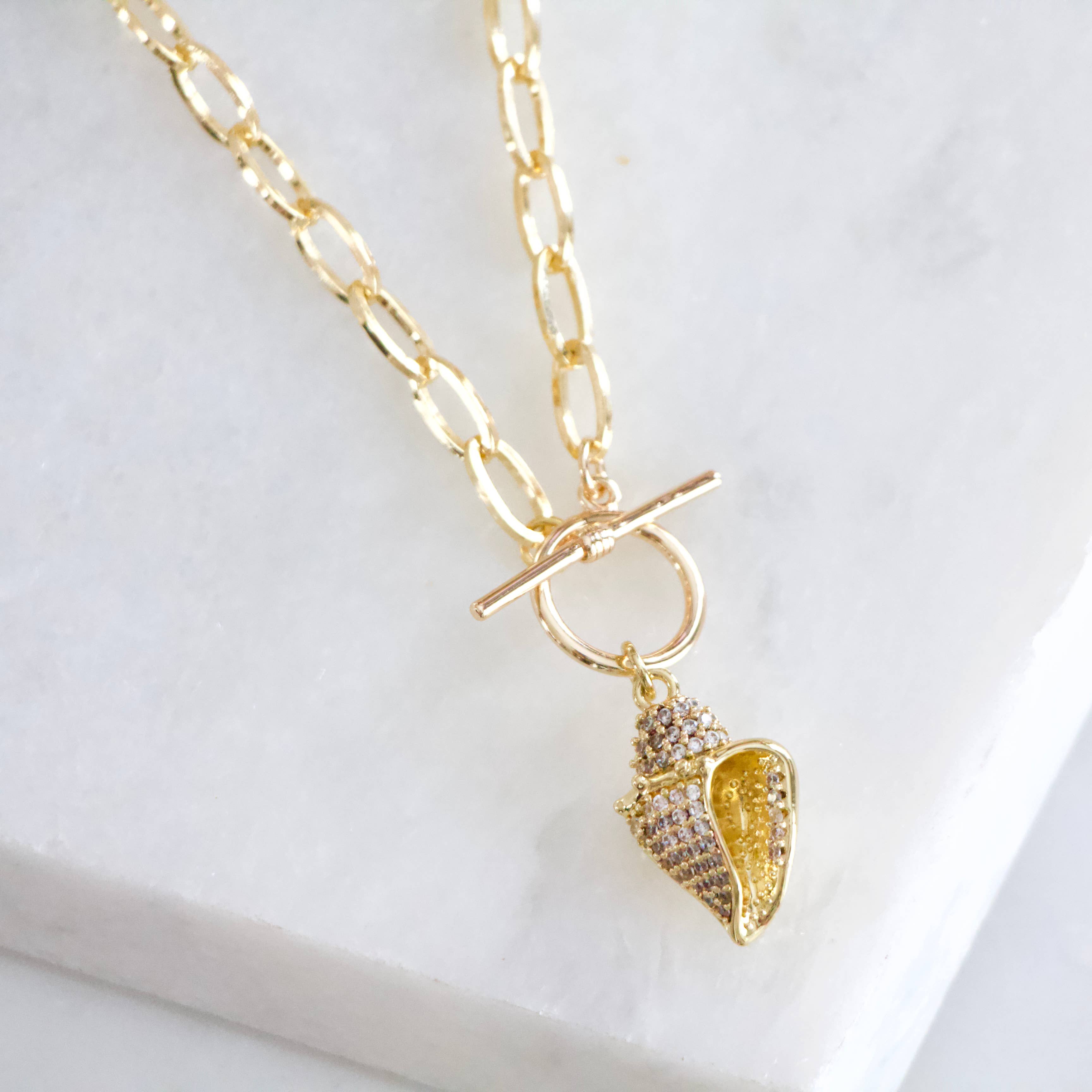 Mesa Blue - CZ Shell Toggle Necklace
