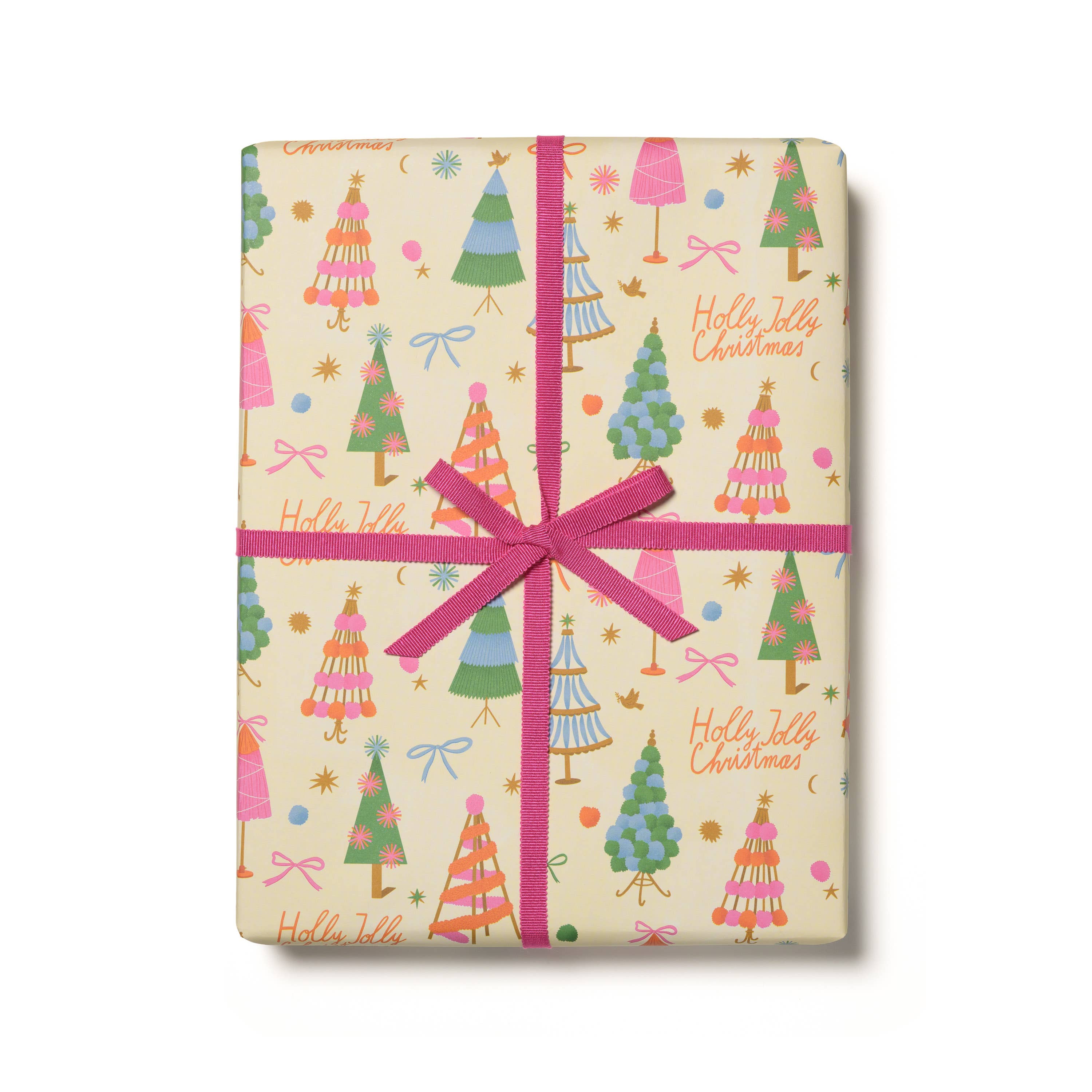 Red Cap Cards - Holly Jolly Trees holiday wrapping paper