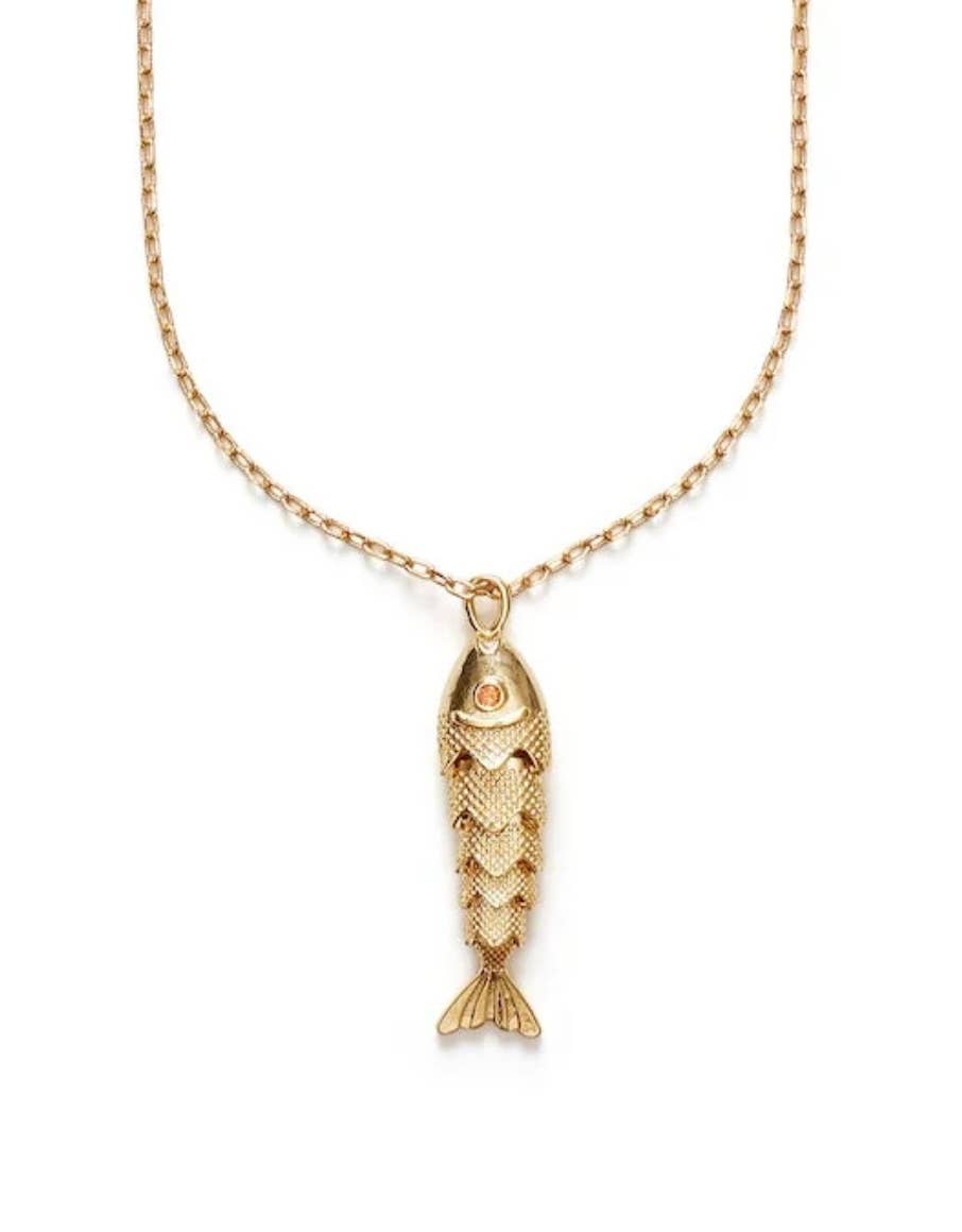 HoopLa - Lure- 14K Gold Steel Articulated Portuguese Fish Necklace
