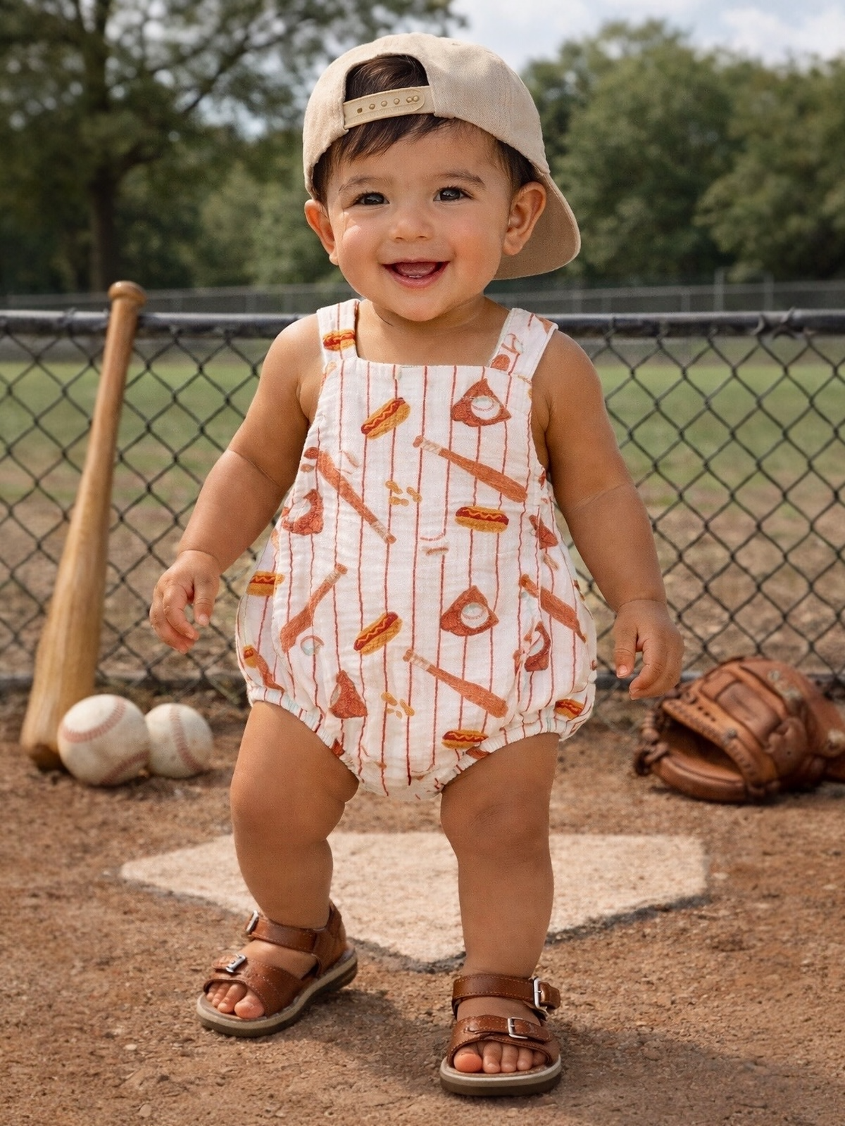 SpearmintLOVE - Muslin Retro Sunsuit, Baseball Game