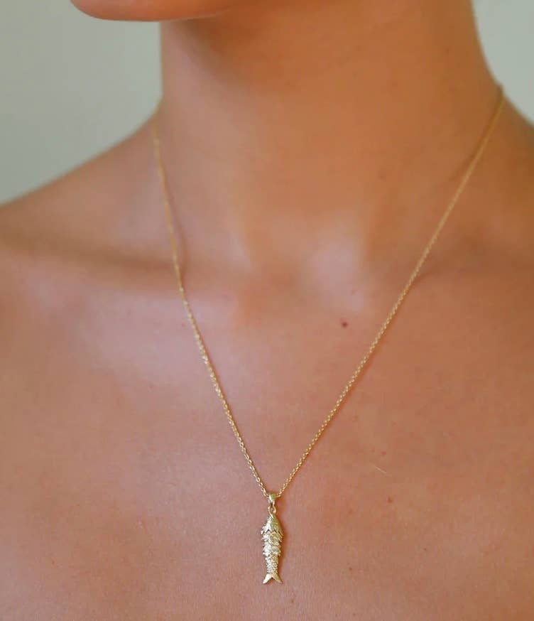 HoopLa - Lure- 14K Gold Steel Articulated Portuguese Fish Necklace