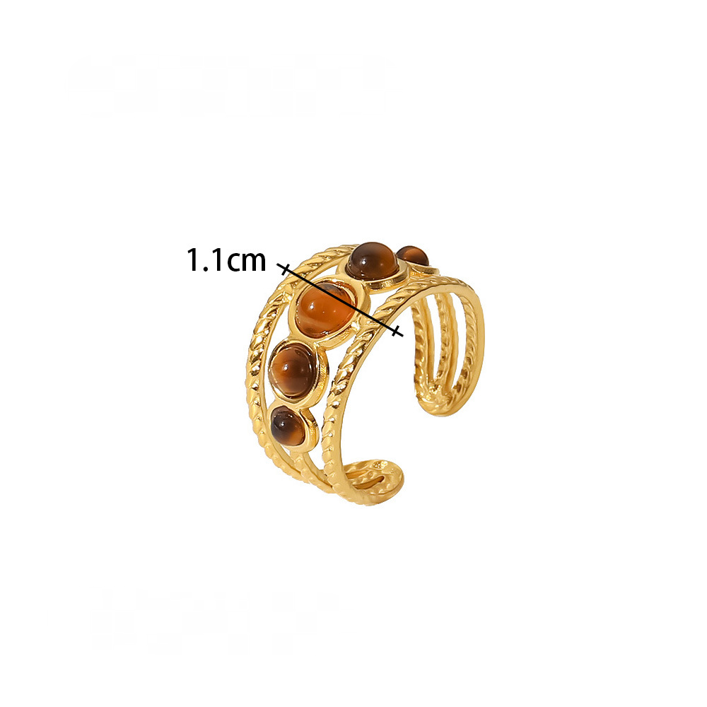 Mio Queena - 18K Gold-plated Stainless Steel Inlaid Stone Rings - FGS/CS