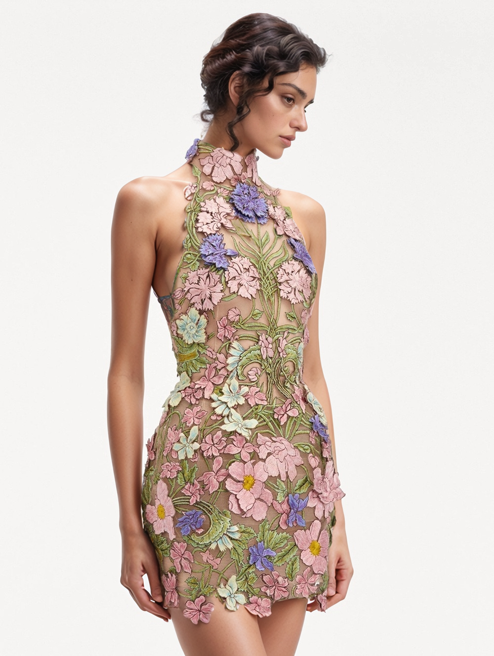 Productseeker - 22Y Elegant Sleeveless Floral Embroidered Sheer Mini Dress