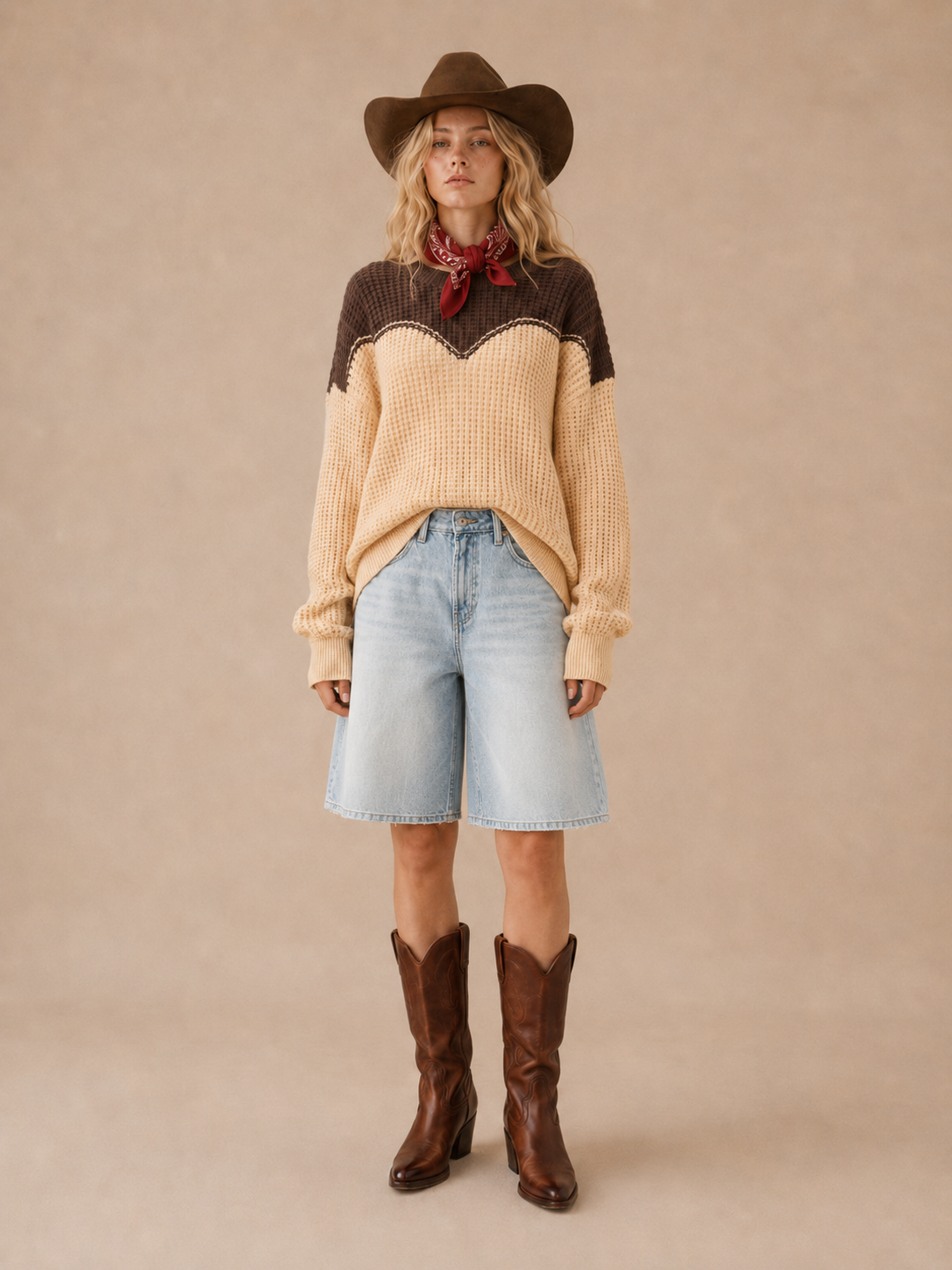 SPICE ALLEY - SA10148T - Western Yoke Waffle Knit Sweater