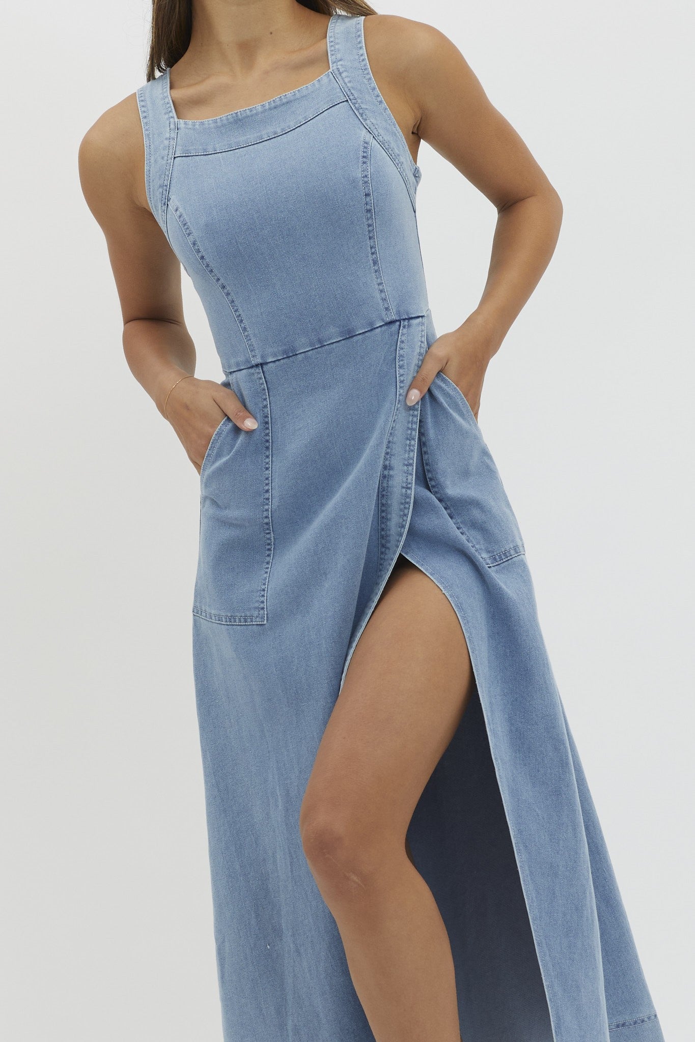 Denim Side Slit Midi Dress