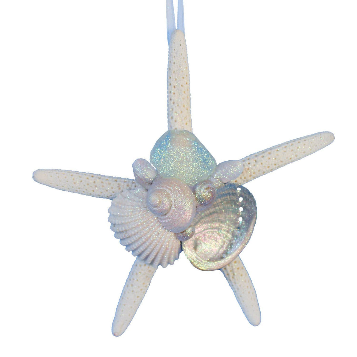 California Seashell Company - Sea Glass White Finger Starfish Collage Ornament