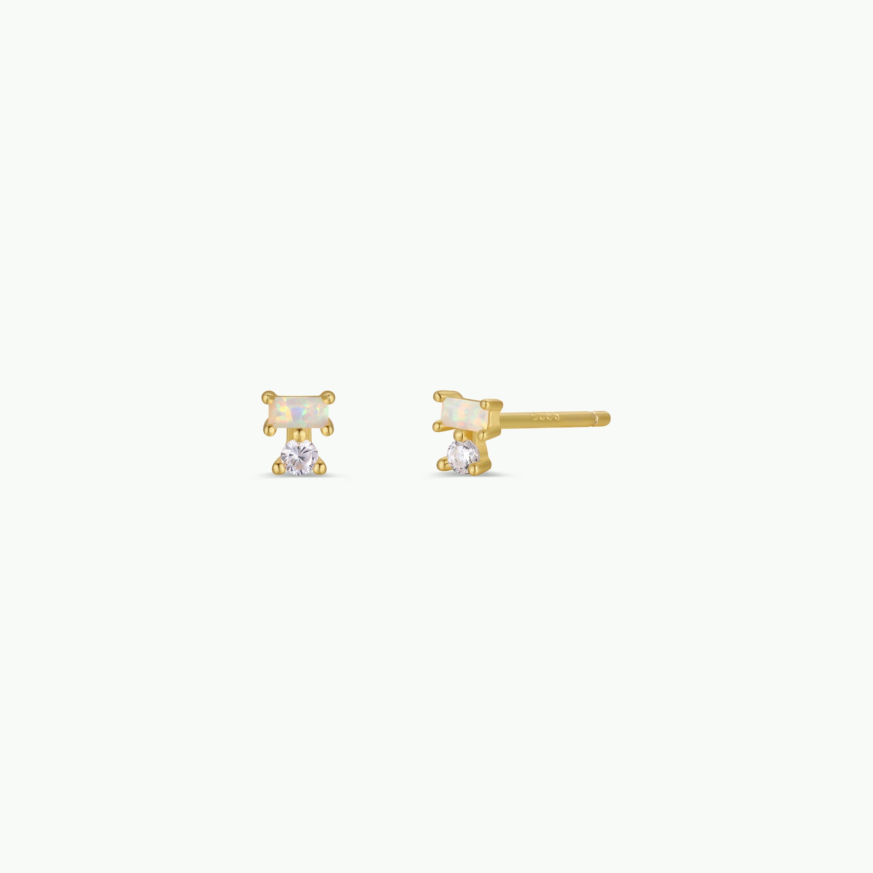 JaxKelly - Double Stud Stack Gold Earrings - Opal White