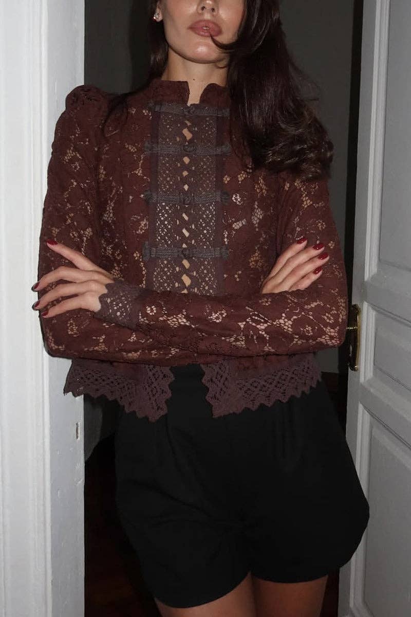 Soli Echo - Elegant Lace Mandarin Collar Blouse