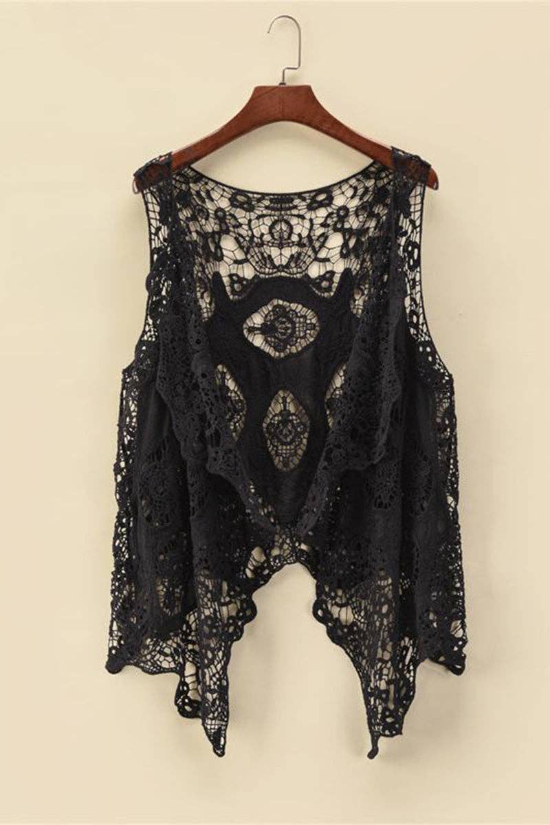 Mccolin - Crochet Sleeveless Layered Blouse