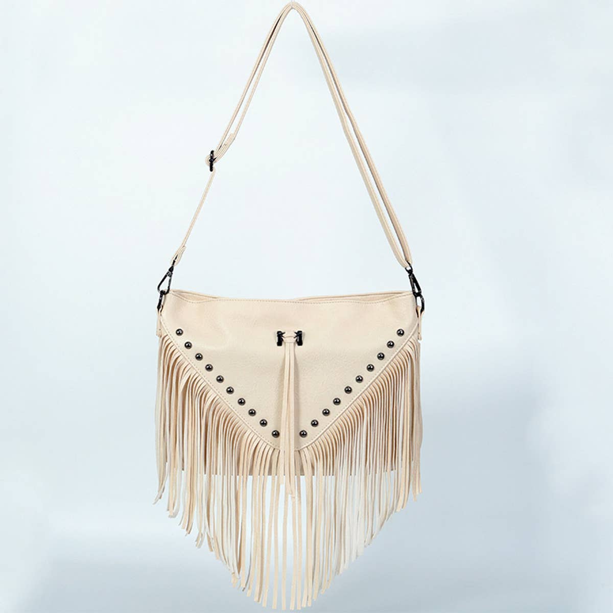 RIVET SOFT PU LEATHER TASSEL SHOULDER BAG
