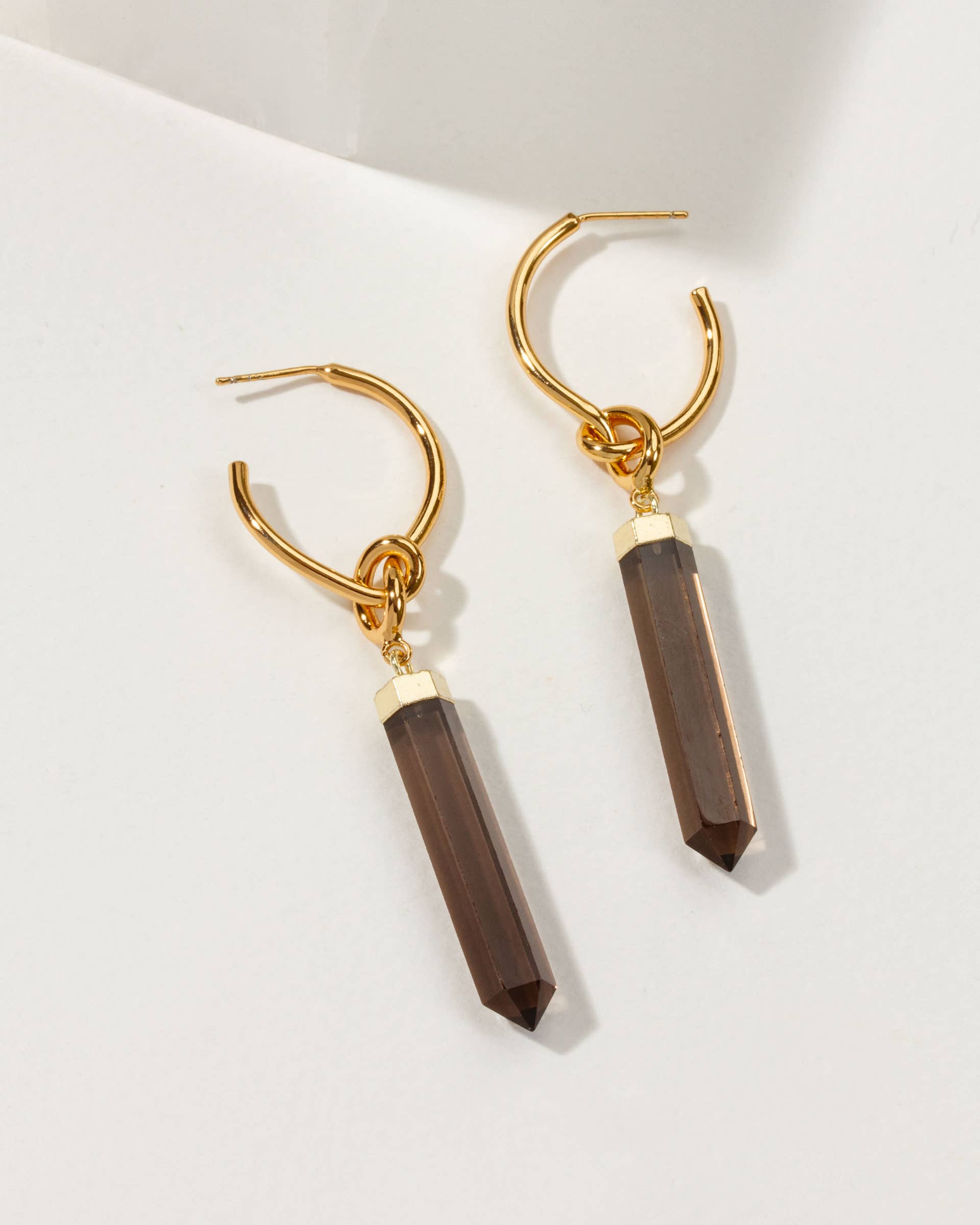 Smoking Point Hoop Earrings- Smoky Quartz