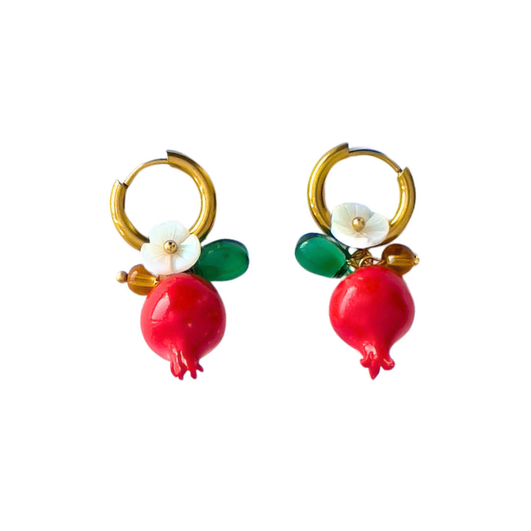 Yellow Dots Studio - Pomegranate Mini Hoop Earrings | Beaded Earrings