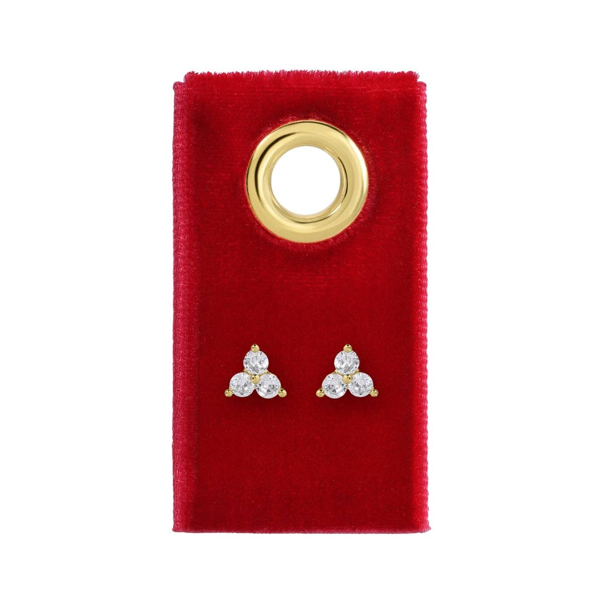 Splendid Iris - Delicate Triple Cluster Stud Earrings on Red Velvet Tag