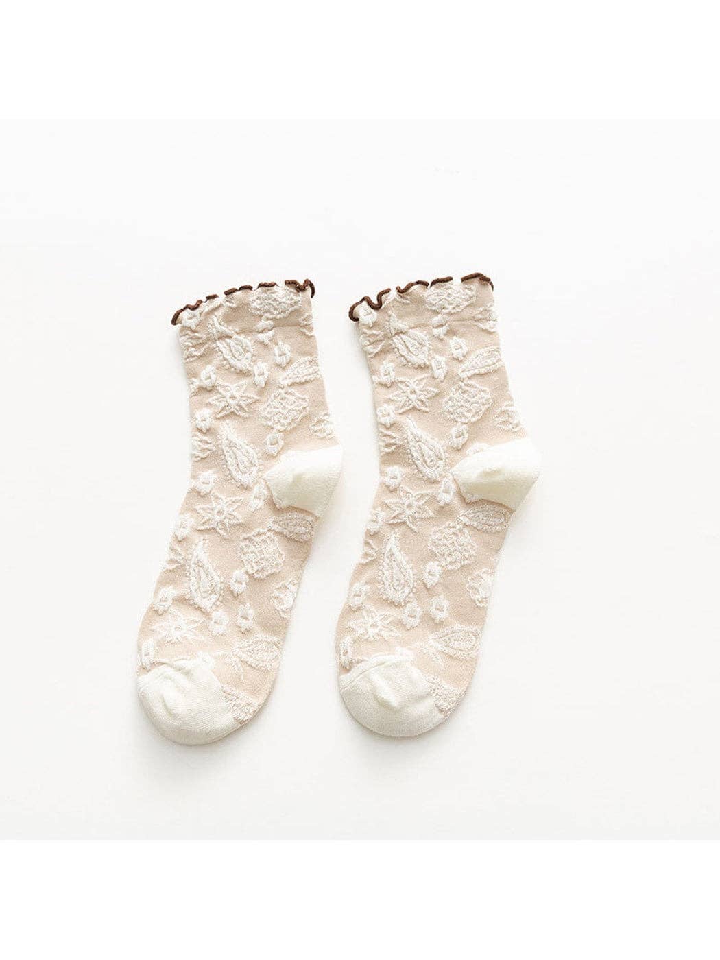 Funkyrel® Atzbranding Limited - Rufia - Scalloped Trim Floral Pattern Crew Socks