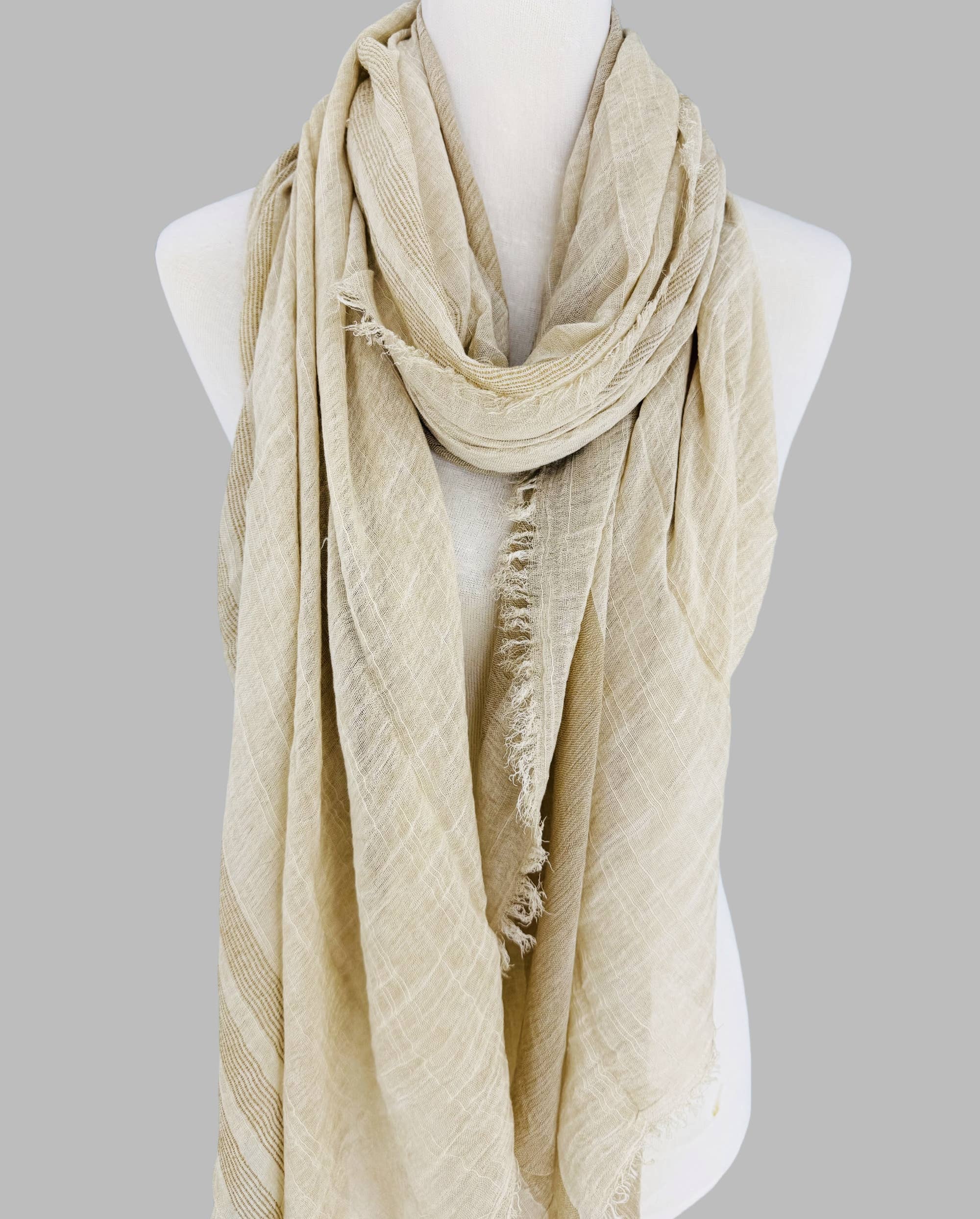 Classic Vintage Stonewash Stripe-Trimmed Scarf