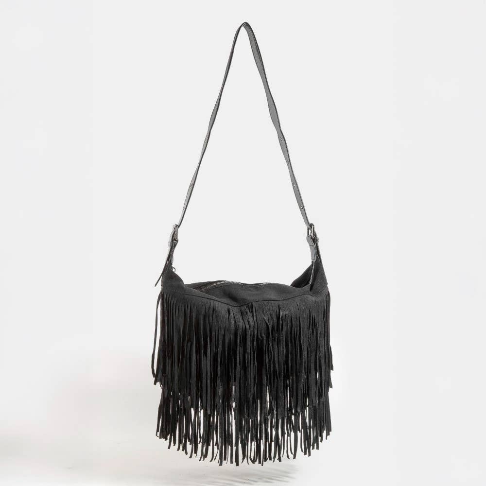 Collections by Fame Accessories - Fringe Suede Shoulder Bag