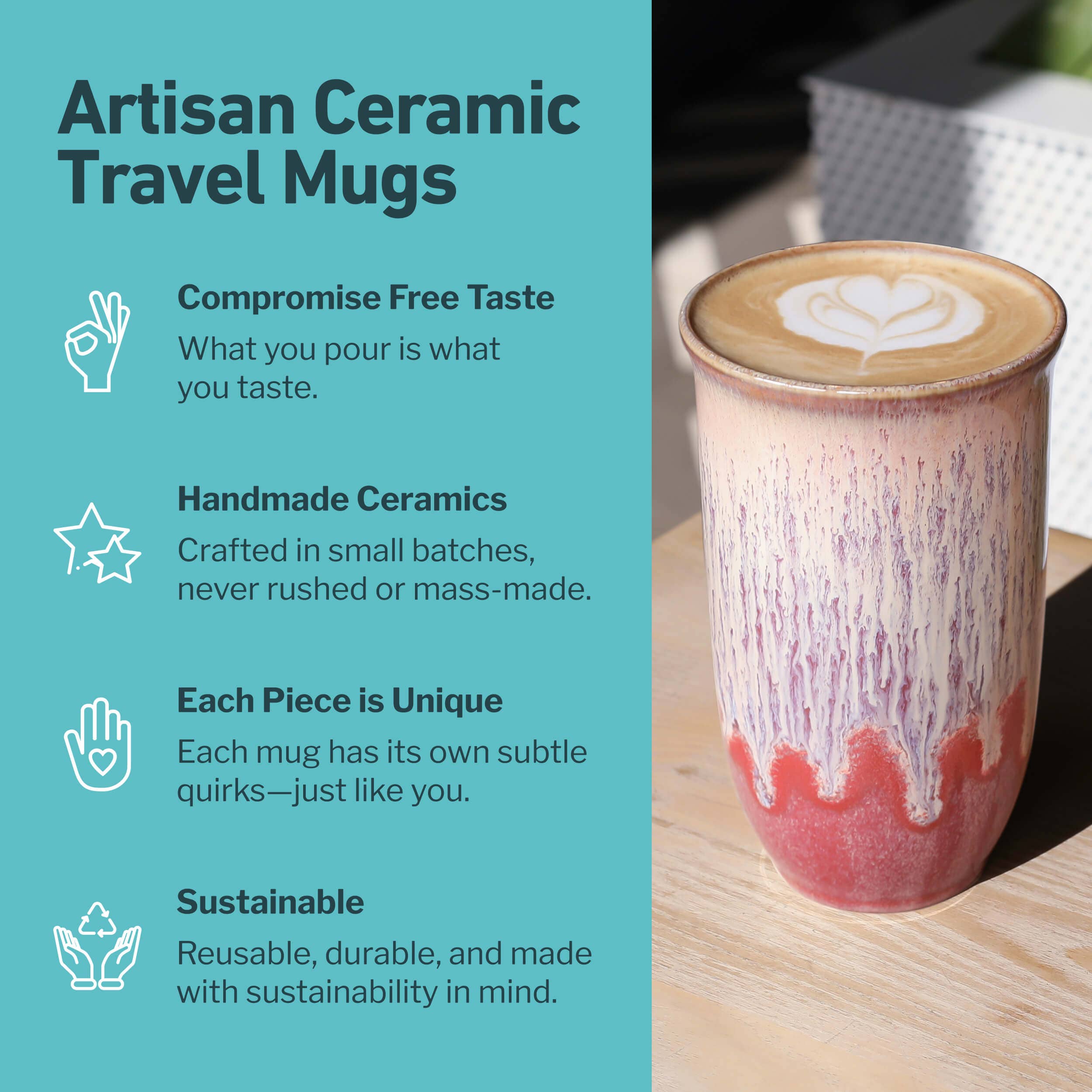 Nova Ceramics Travel Mugs - Jupiter Ceramic Travel Cup – 16oz with Lid & Sleeve