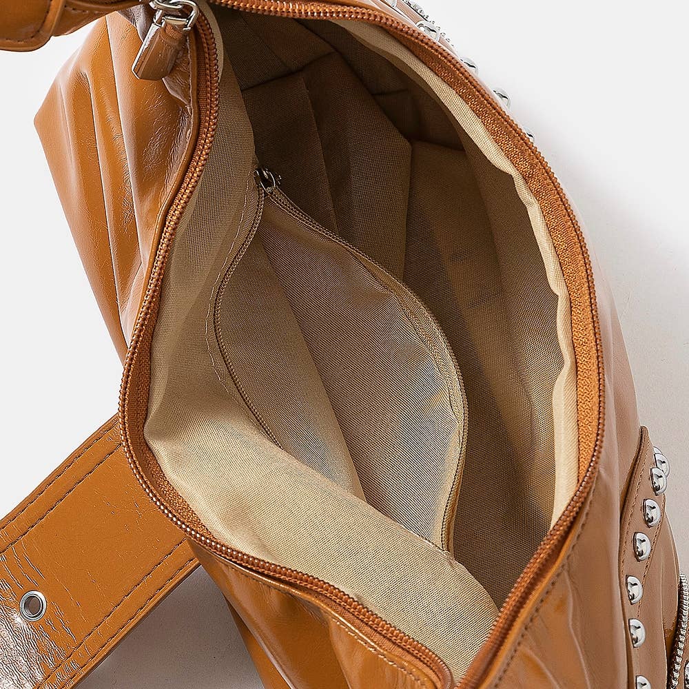 Collections by Fame Accessories - Leather Studded Trim Shoulder Bag