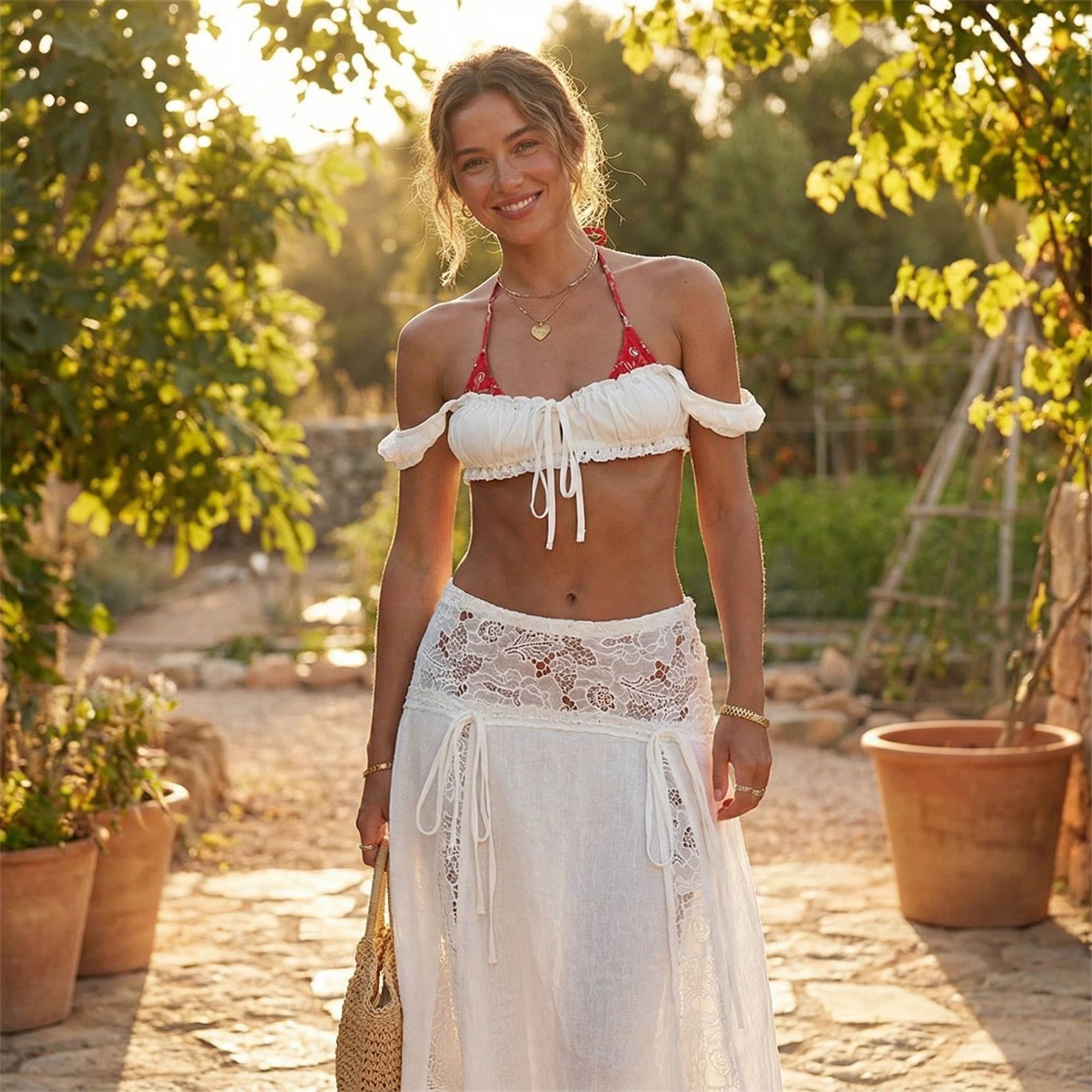 Lyonlee - Dolce Lace Tie Bralette & Maxi Skirt Set