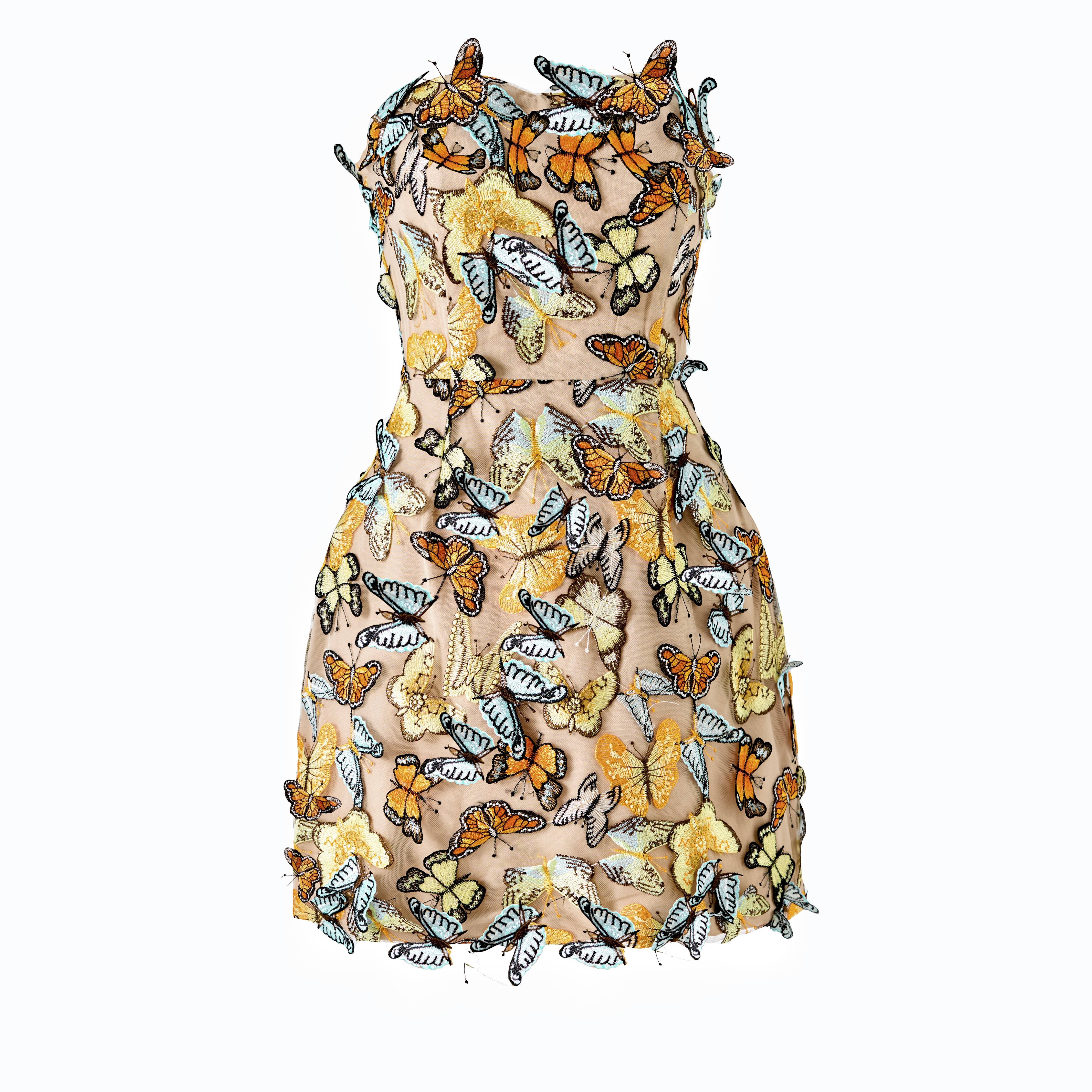 Productseeker - PS14 3D Butterfly Embroidered Strapless Mini Party Dress