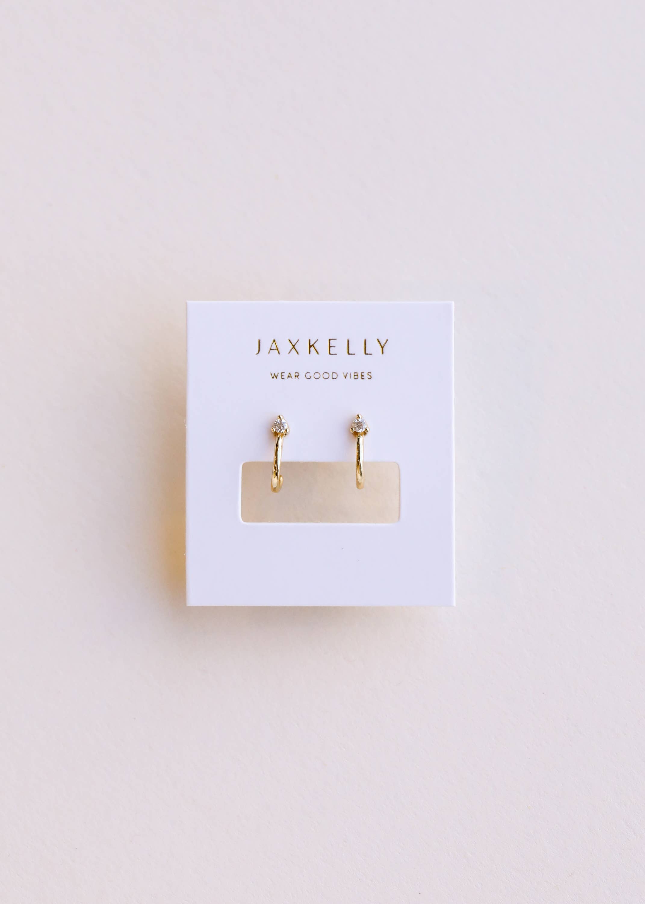 JaxKelly - Open Mini Hoop - White CZ - Gold Earrings