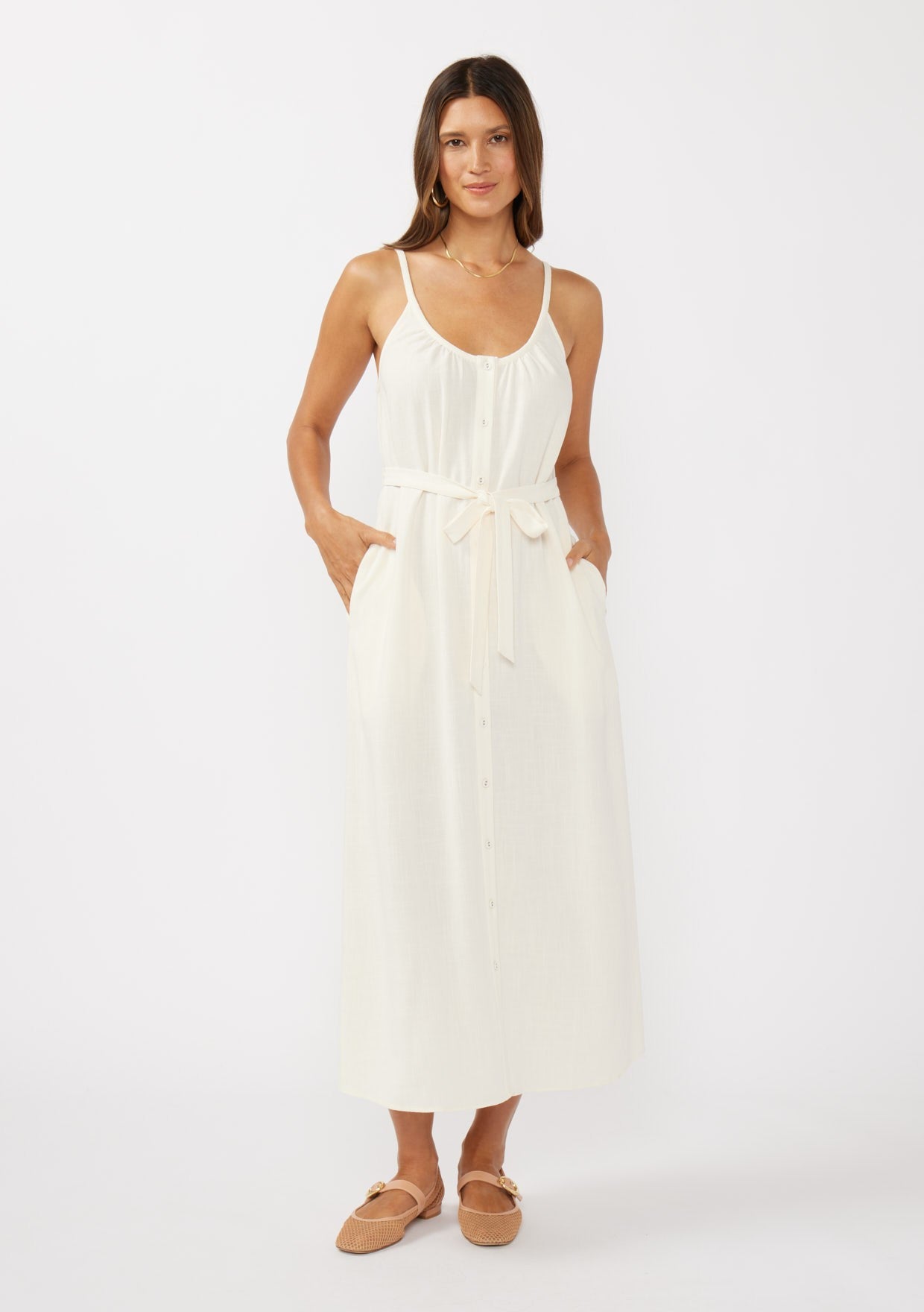 Scoop Neck Button-Down Maxi
