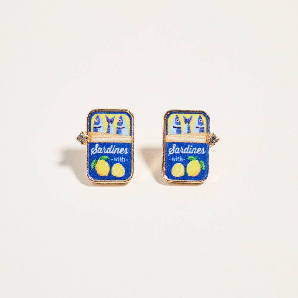 Designature New York - 0.75 Inch Canned Sardines Rhinestone Post Earrings