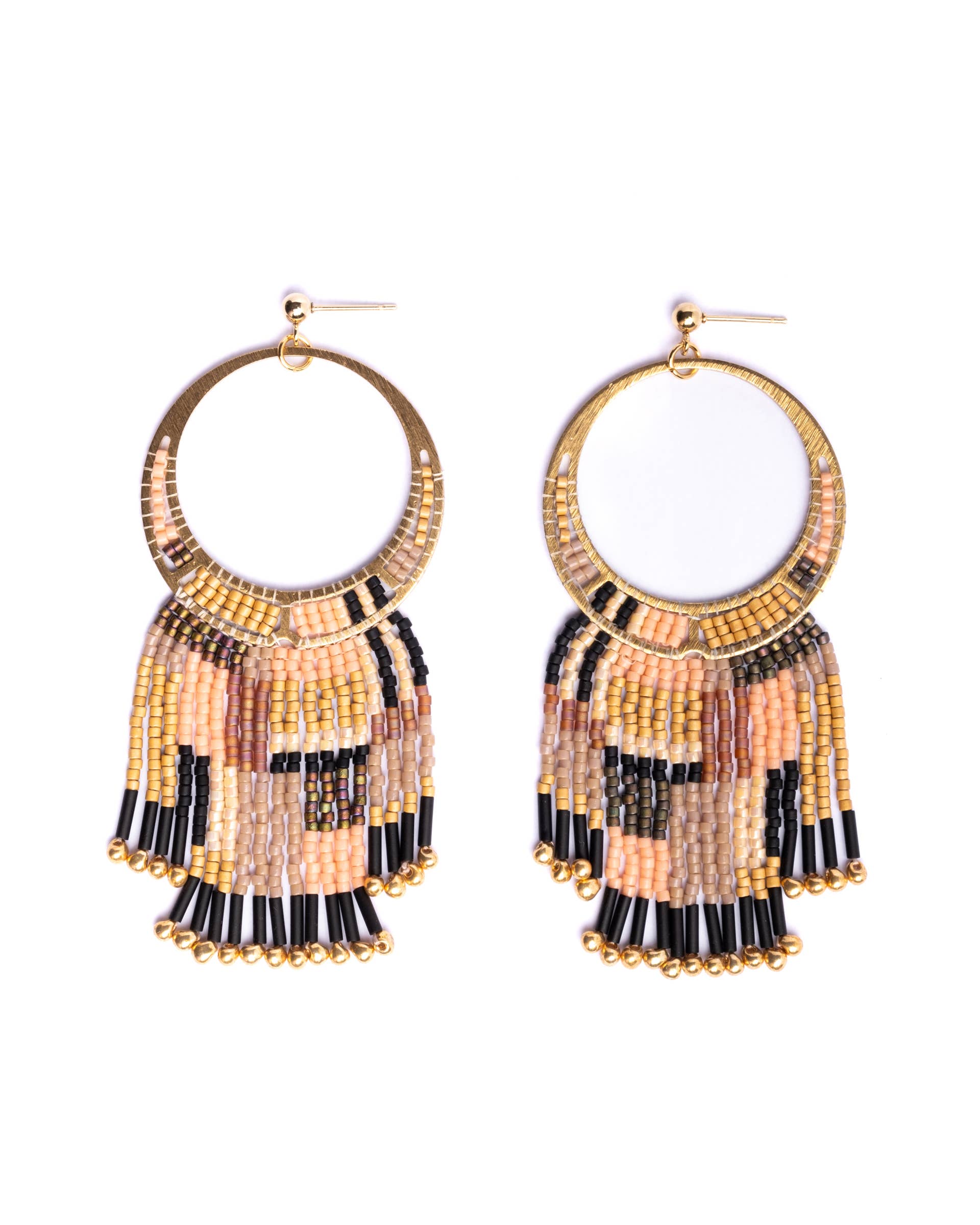 Mayana Designs Co - Beaded Handwoven Painted Desert Fringe Earrings (Aqua/Rust)