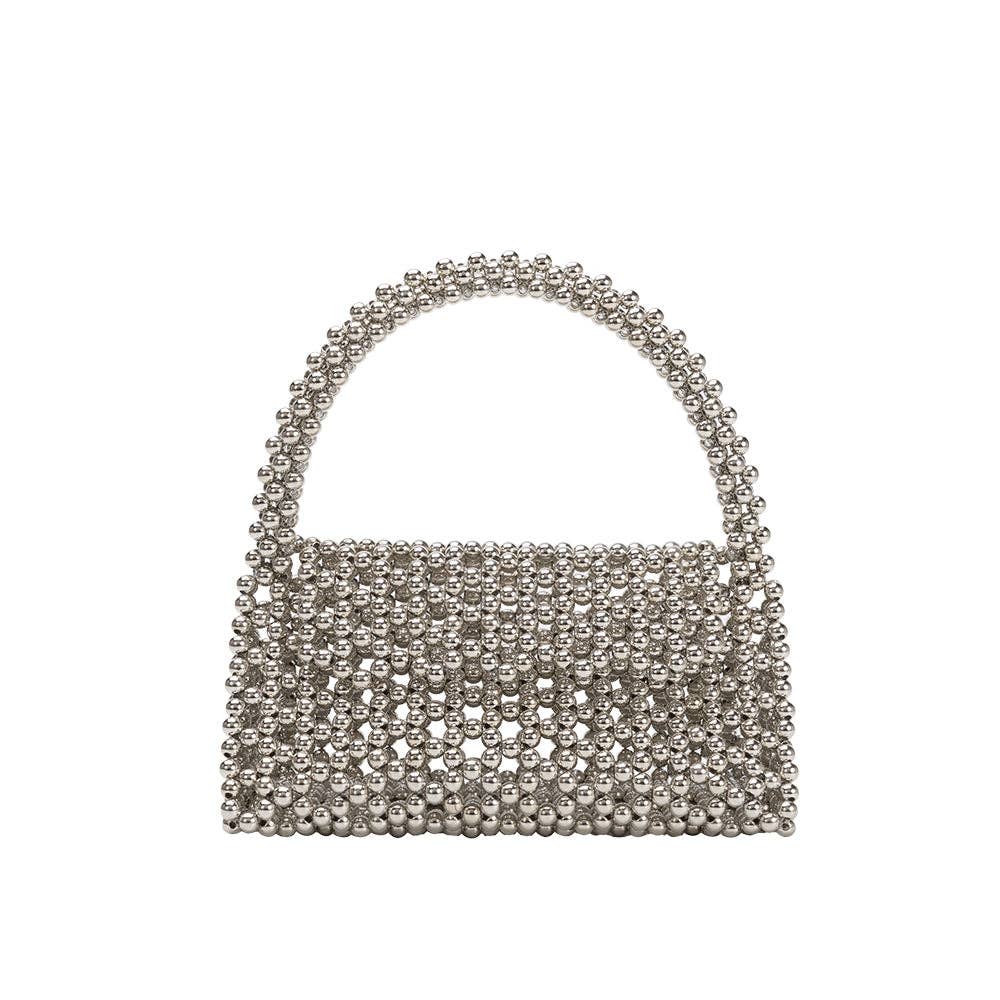 Melie Bianco - Morgan Silver Beaded Top Handle Bag