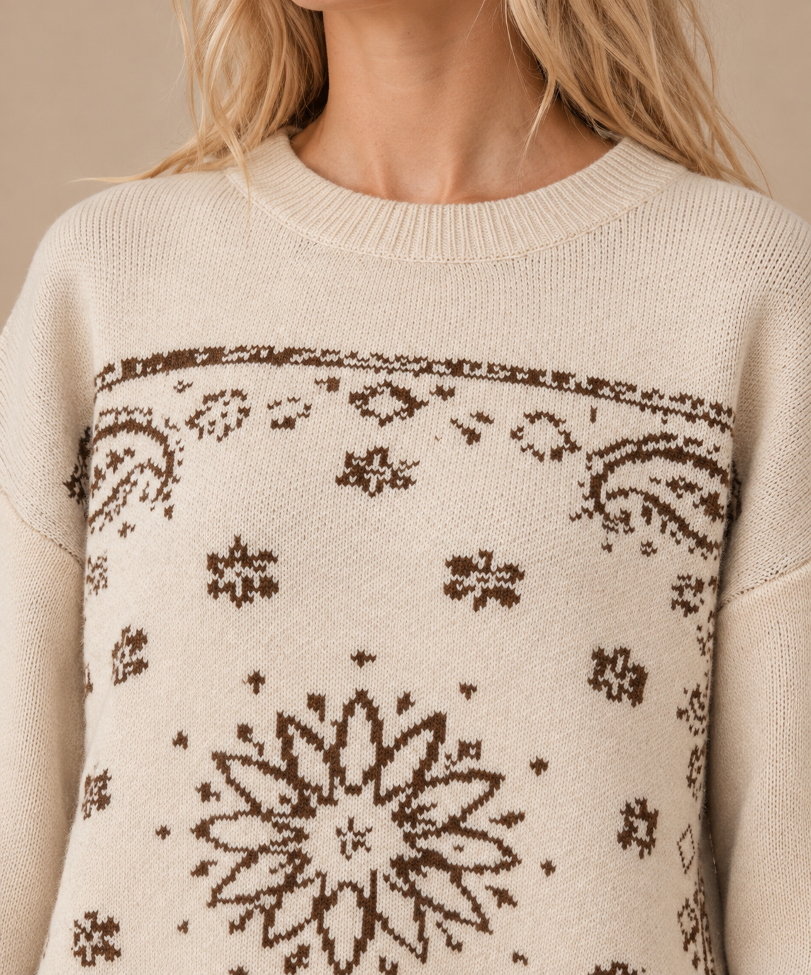 SPICE ALLEY - SA10162T - Western Bandana Jacquard Crewneck Sweater