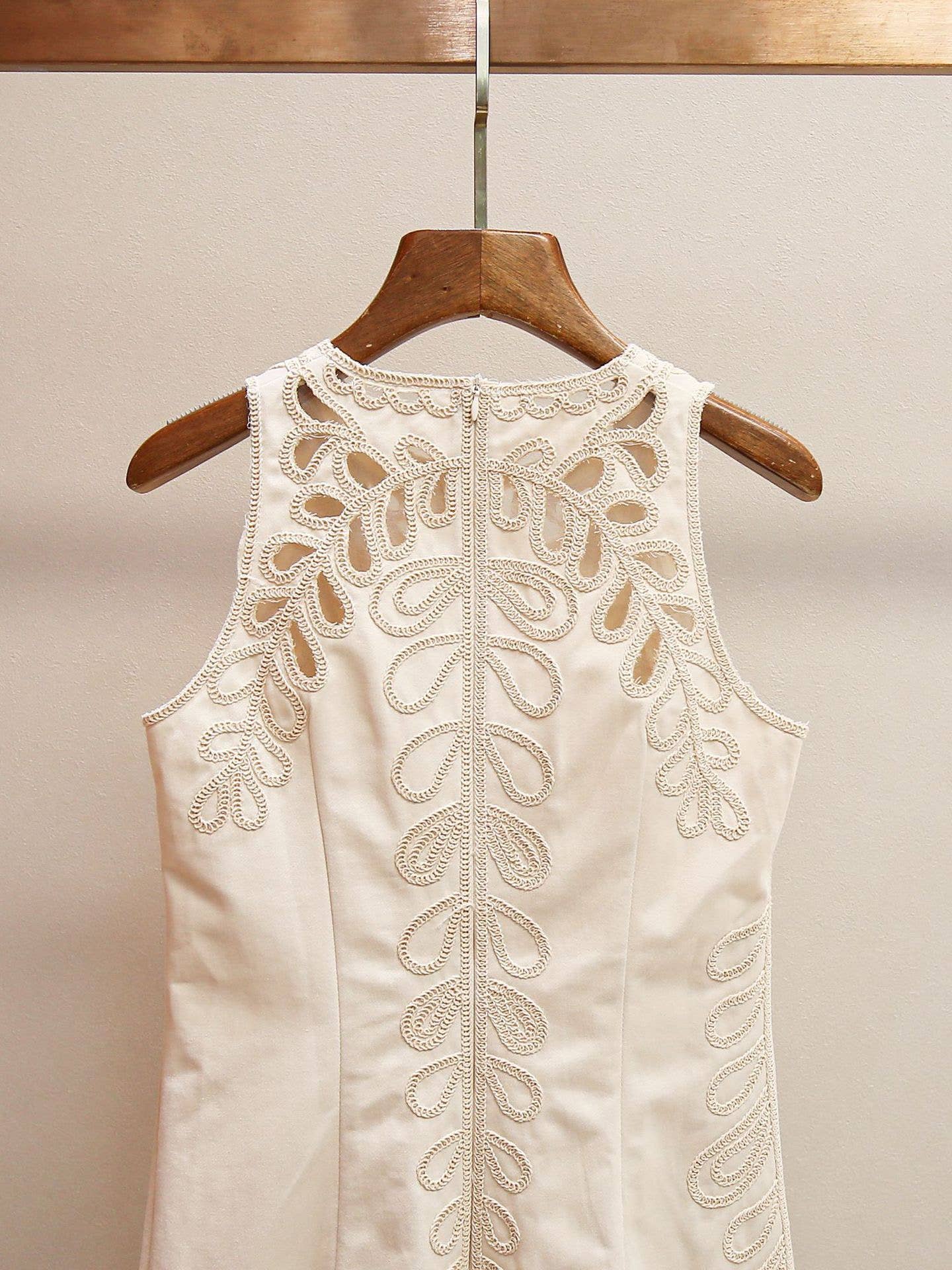 Embroidered Sleeveless Dress with Scalloped Hem