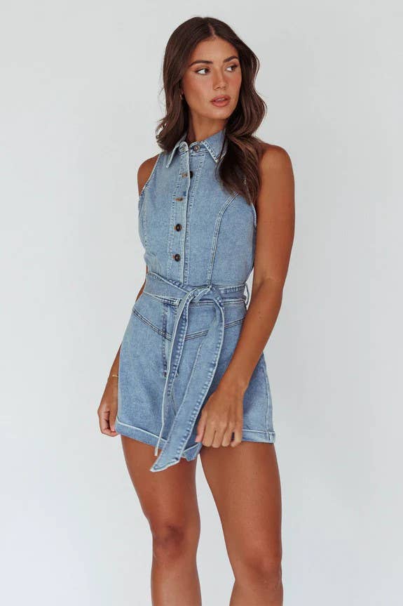 One and Only Collective - COLLARED WASH DENIM ROMPER