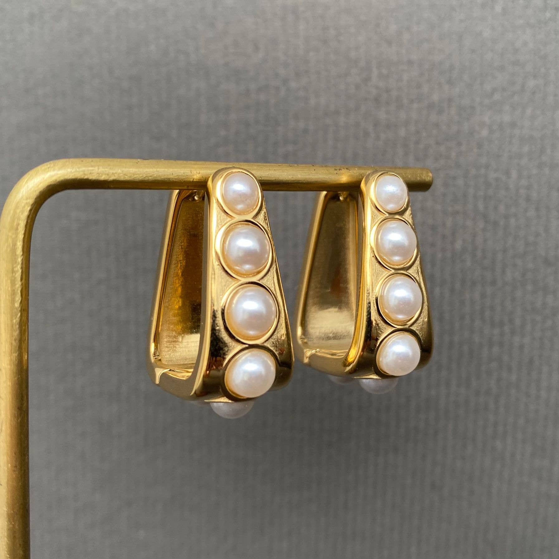 Mio Queena - Pearl Inlaid 18K Gold Plated S.Steel Huggie Earrings - FGS