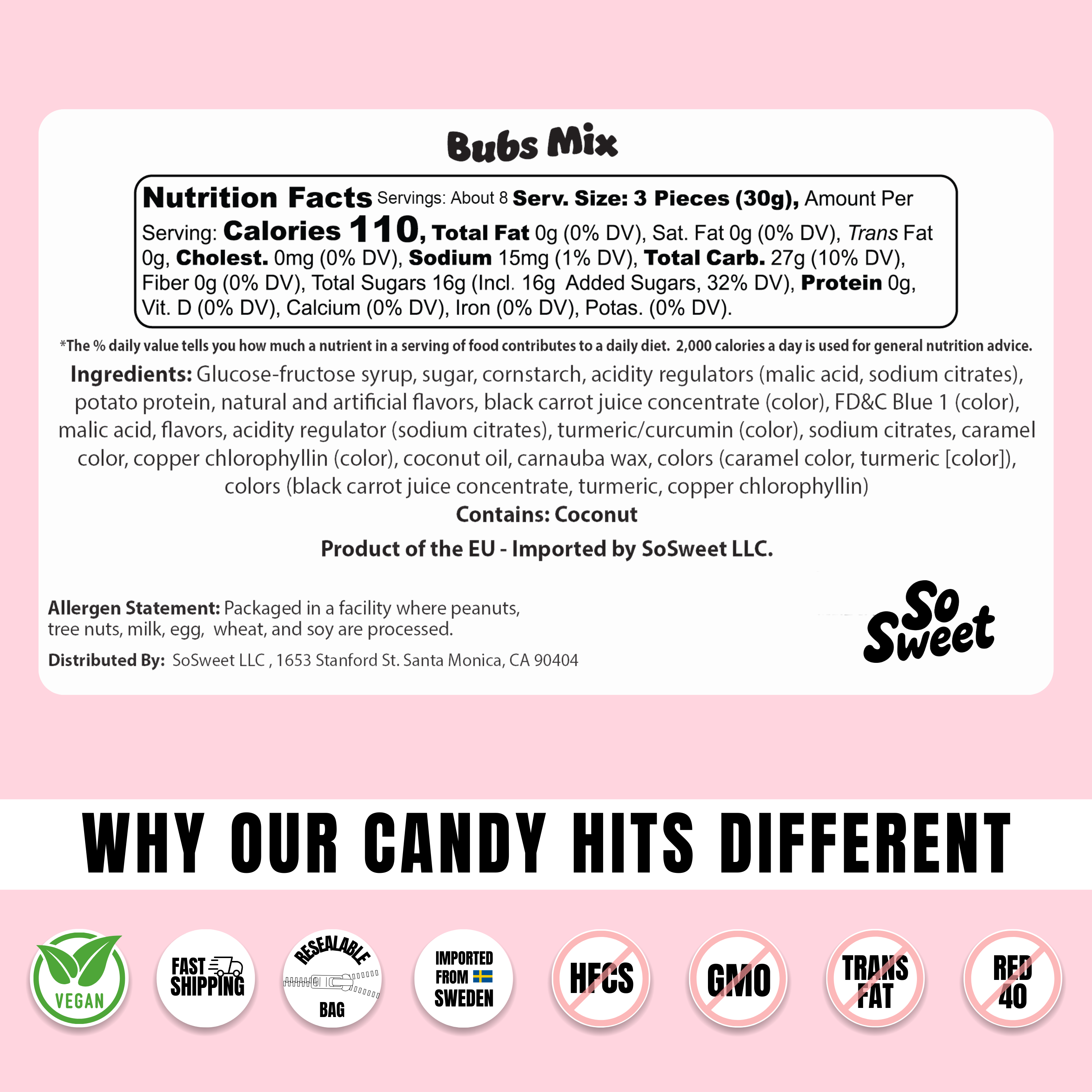 SoSweet LLC - Swedish Candy BUBS Mix (8 oz)