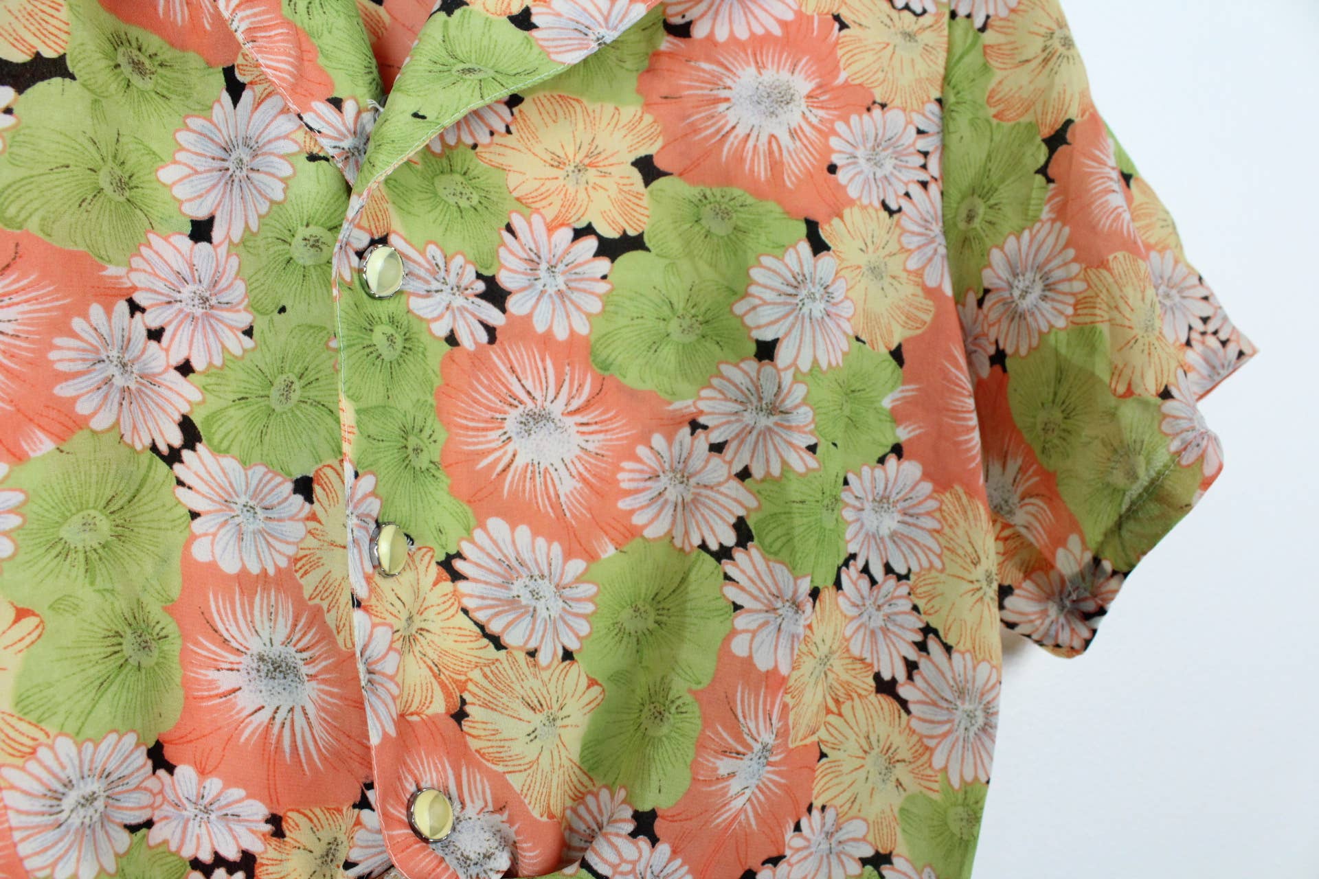 Reworked Vintage Short-Sleeve Button Up Blouse - Tied Front