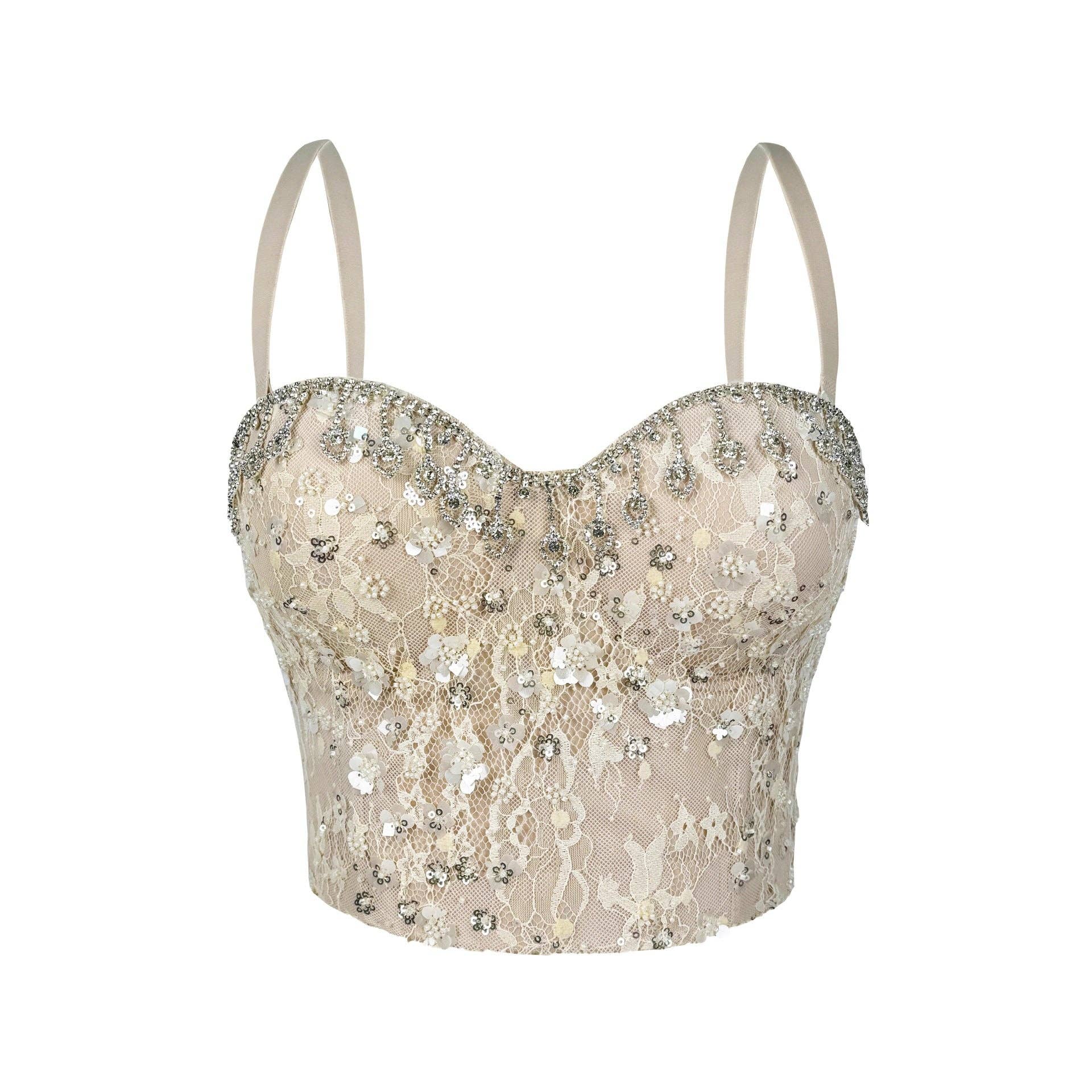 SALINA TRADING INC - Sexy Rhinestone Fringe Bustier Top with Adjustable Straps