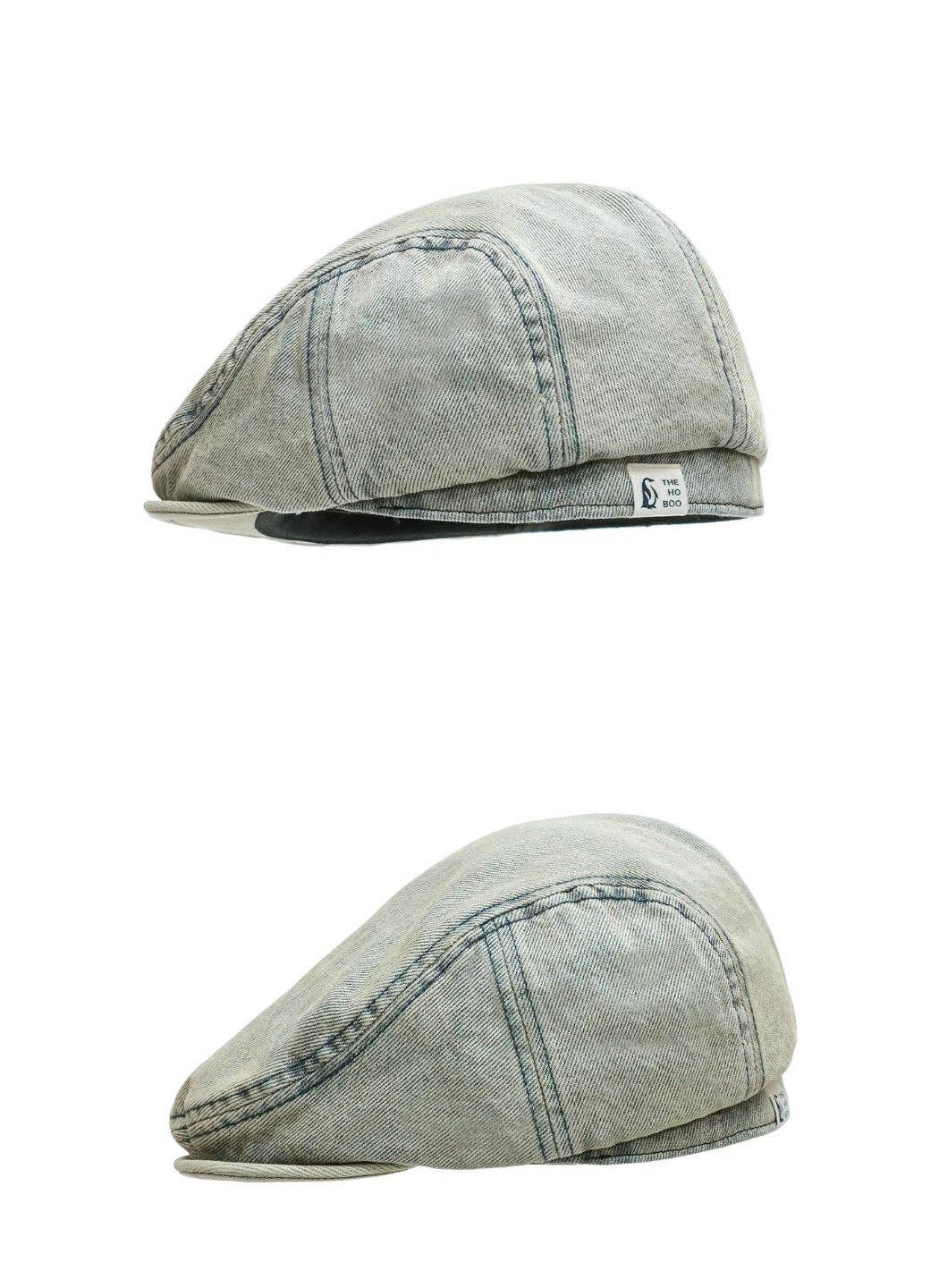 Funkyrel® Atzbranding Limited - Haila – Vintage Washed Denim Tone Round‑Top Beret Hat