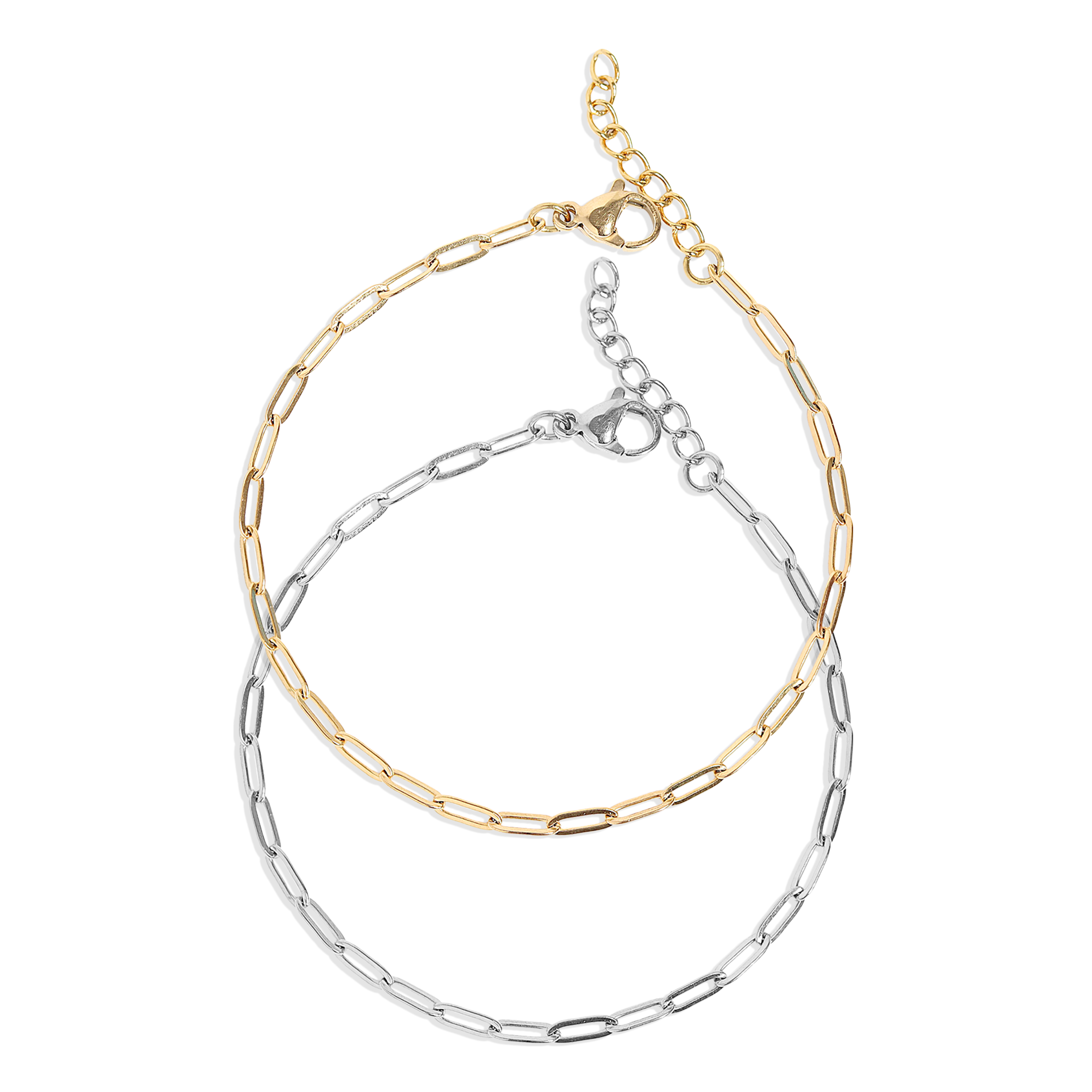 WJW - Gold Stainless Steel Paperclip Chain Bracelet + Extension