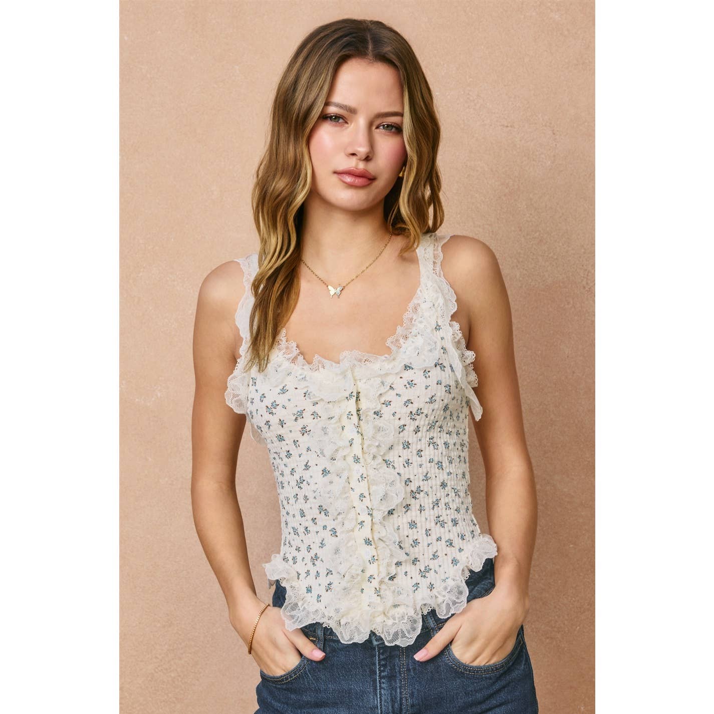 Dress Forum - Sweet Briar Lace Waffle Tank Top