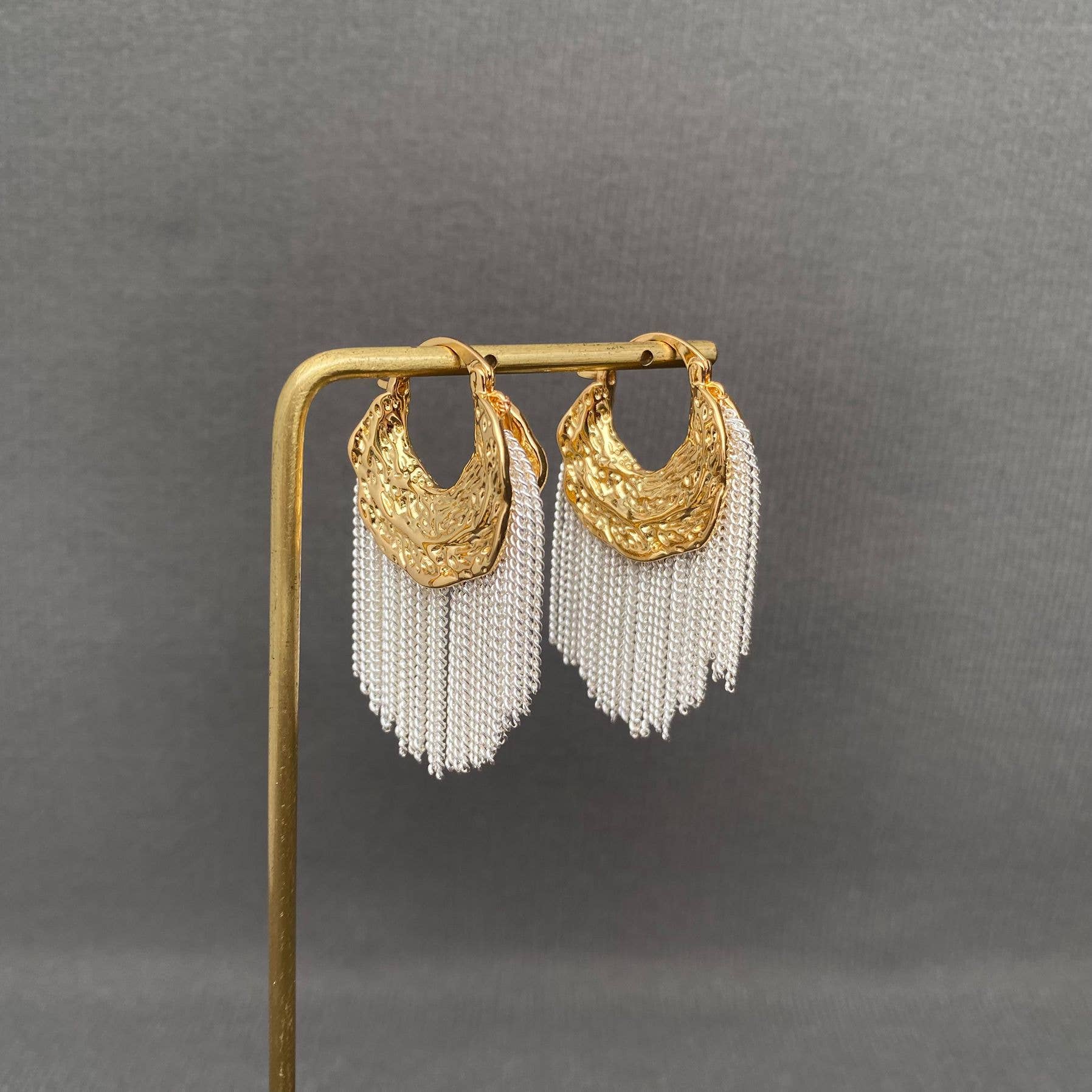 Mio Queena - Chain Fringe 18K Gold Plated Hoop Earrings