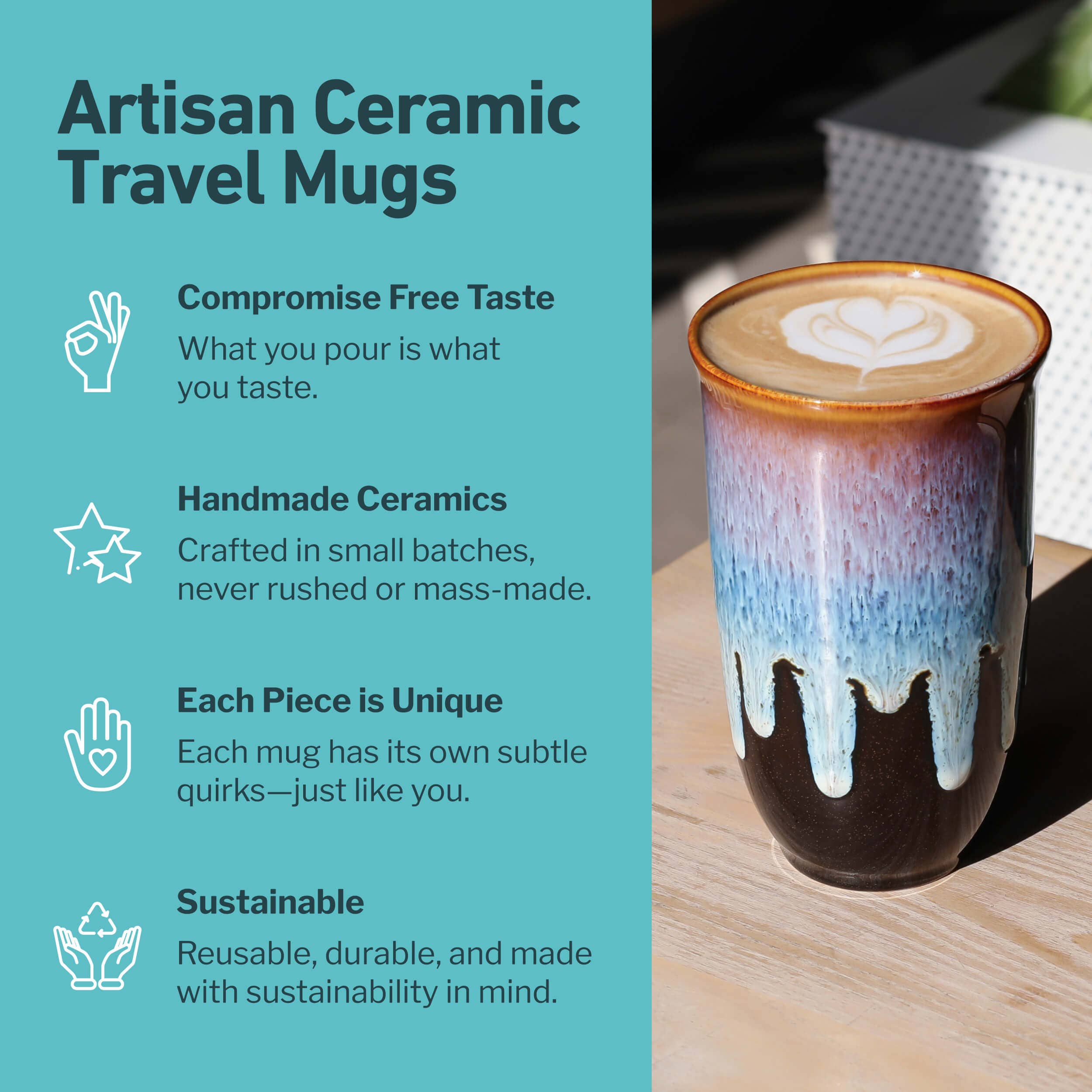 Nova Ceramics Travel Mugs - Monsoon Ceramic Travel Mug – 16oz with Lid & Sleeve