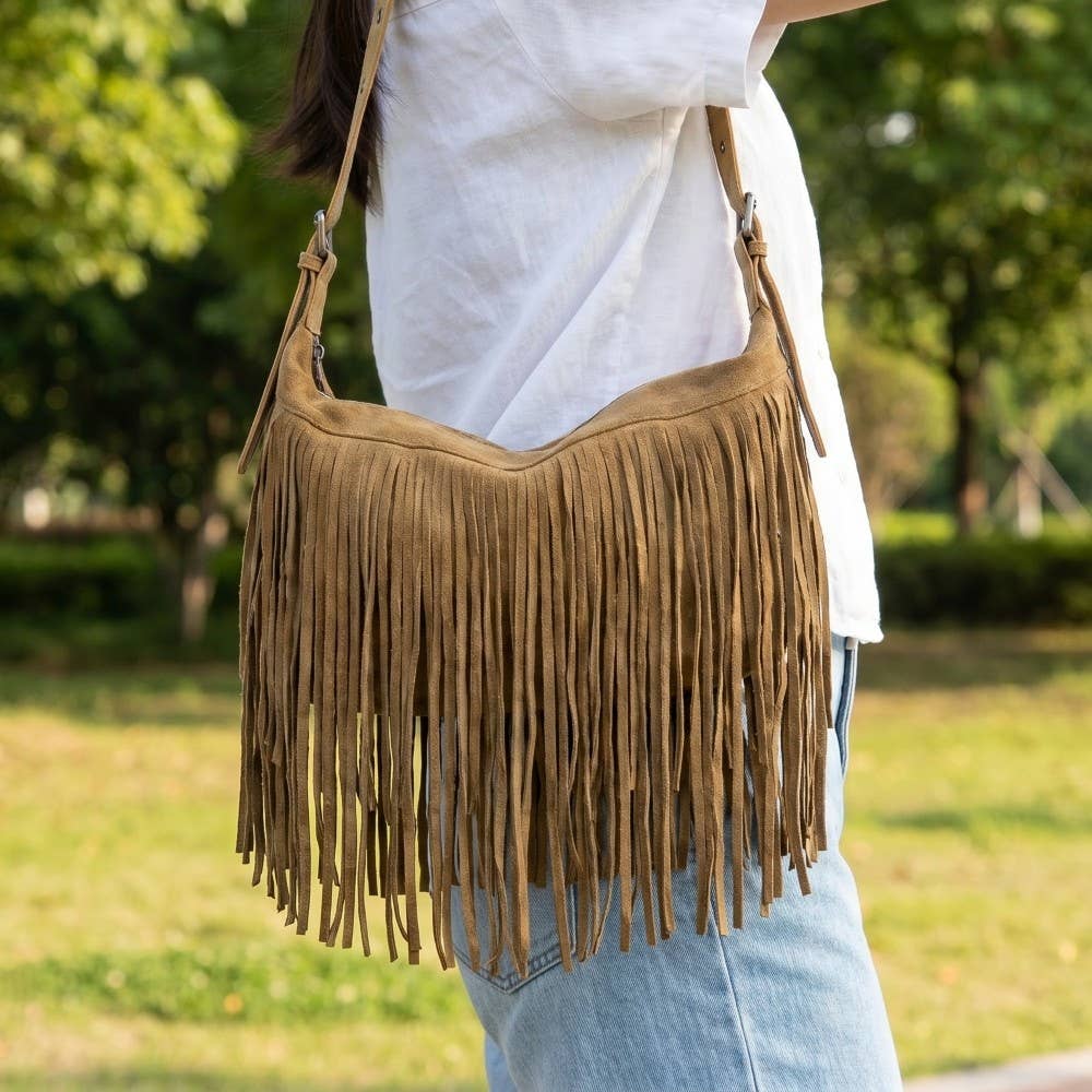 Collections by Fame Accessories - Fringe Suede Shoulder Bag